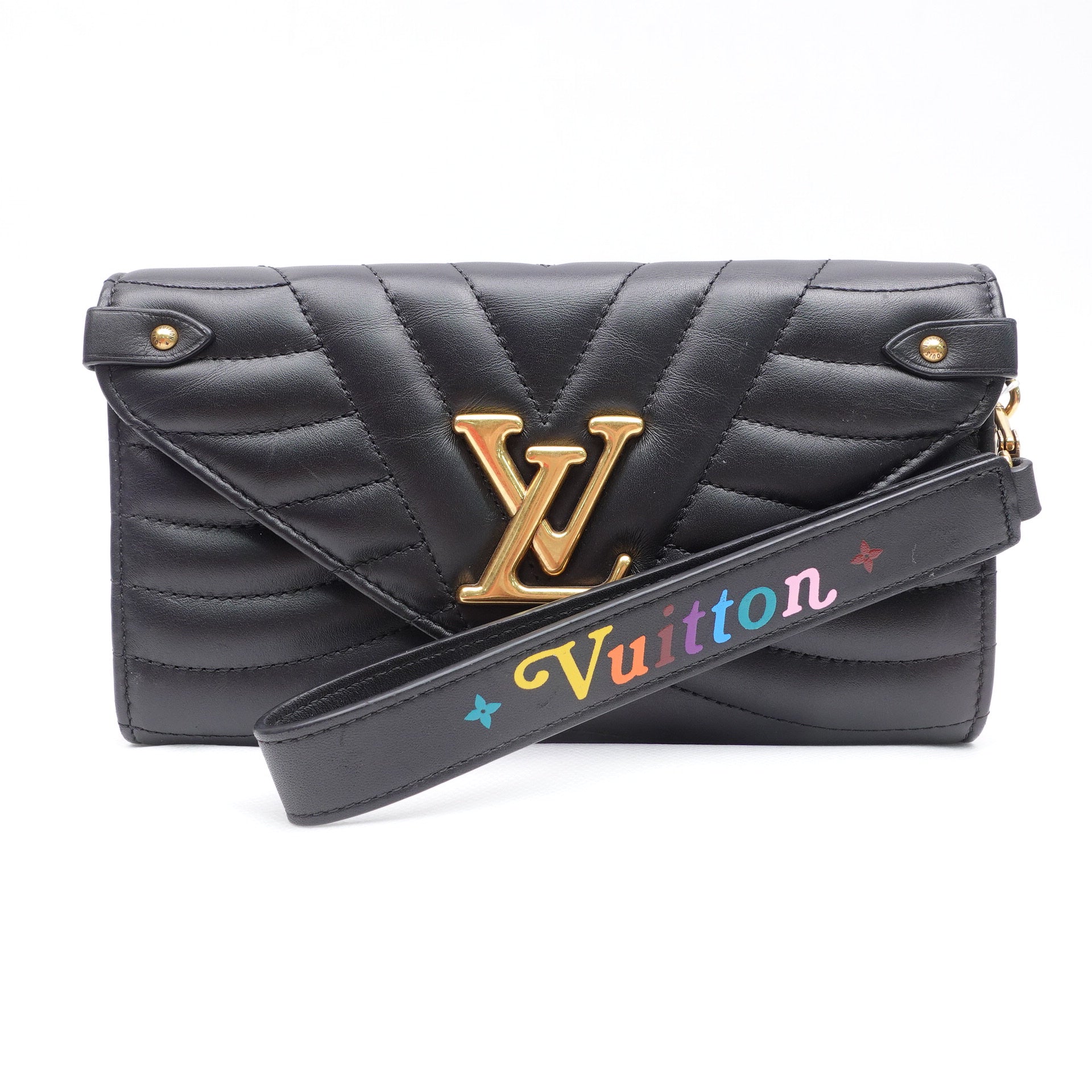 Cartera larga New Wave de piel de becerro negra LV de segunda mano