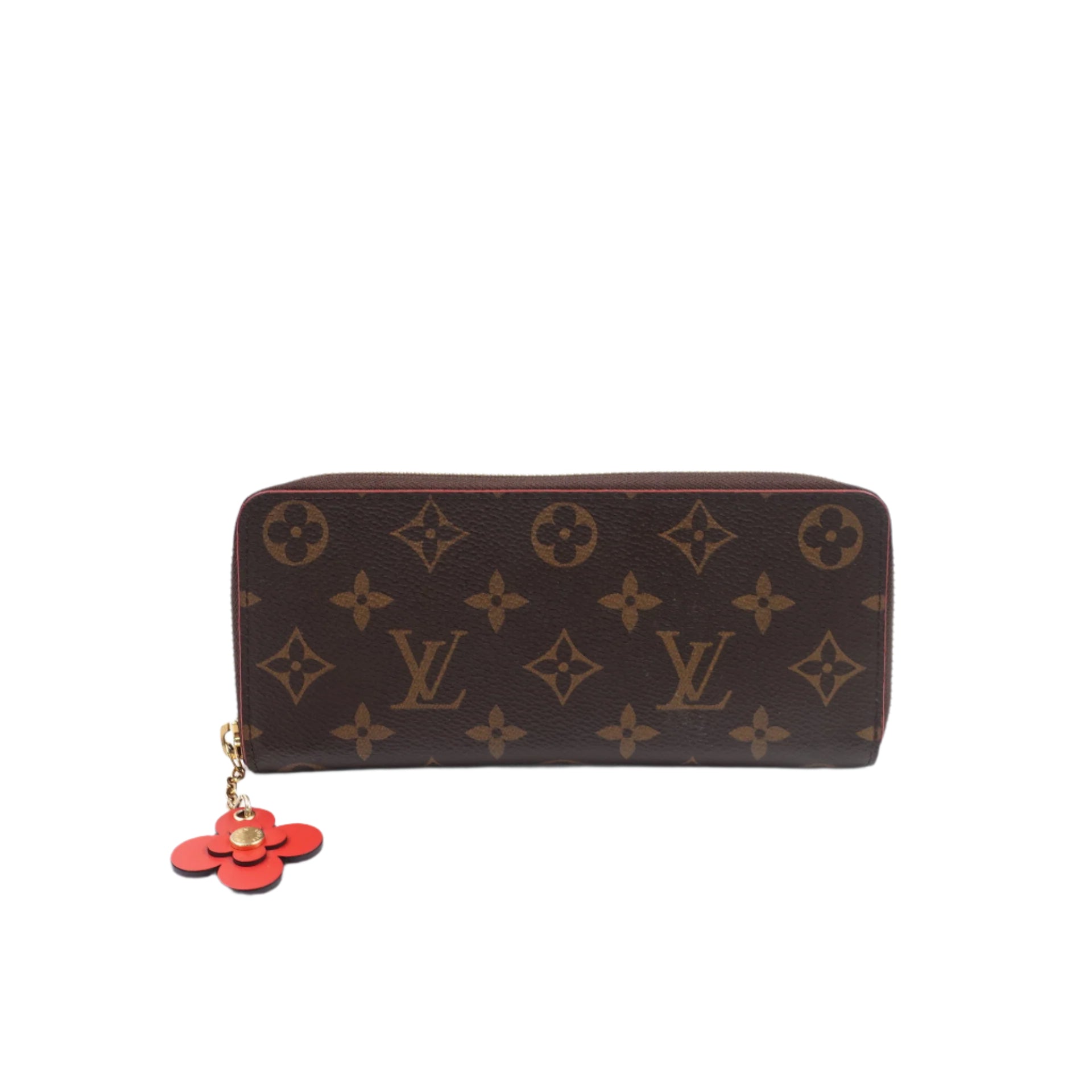 PRE-OWNED LV Red & Monogram Canvas Blooming Flowers Clemence Wallet