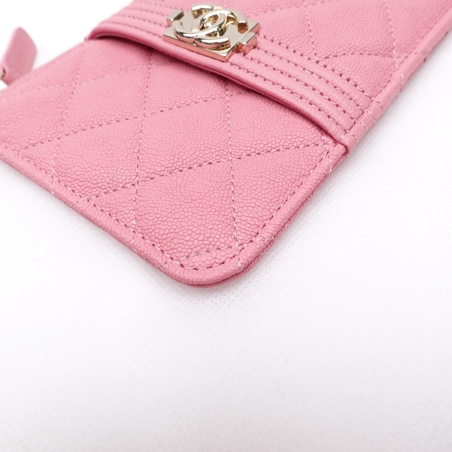 PRE-OWNED CC Pink Leboy Caviar Cardholder and Phone Holder