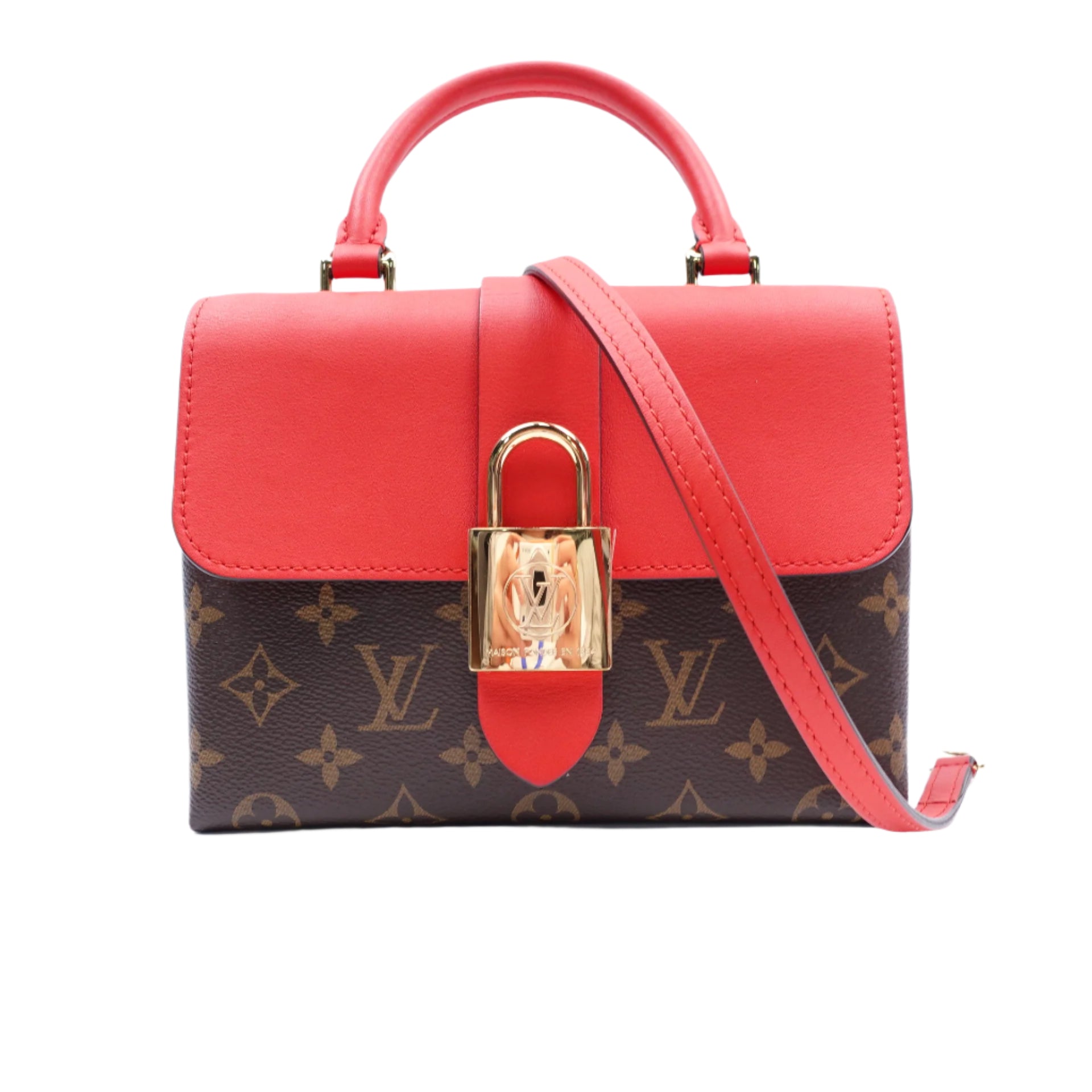 PRE-OWNED LV Red and Monogram Canvas Locky BB Shoulder Bag