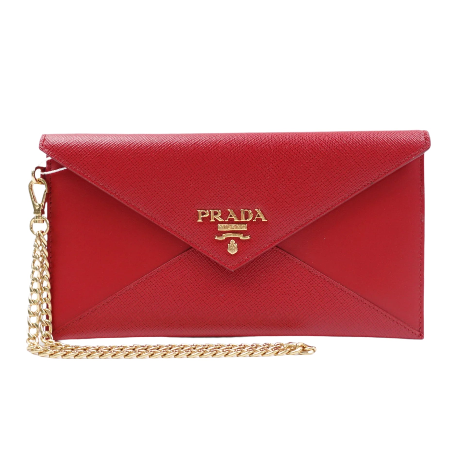 PRE-OWNED Red Saffiano Leather Envelope Clutch