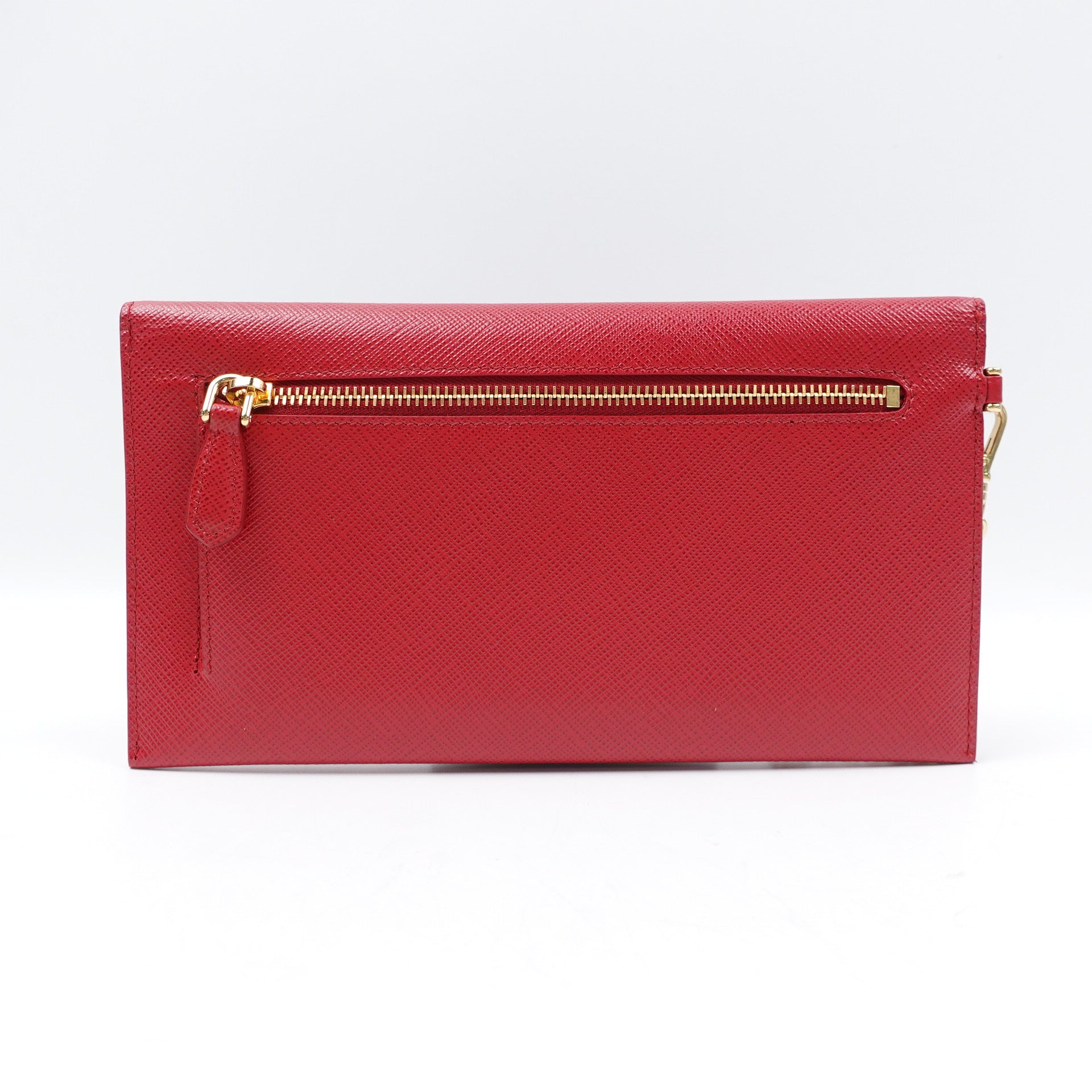 PRE-OWNED Red Saffiano Leather Envelope Clutch