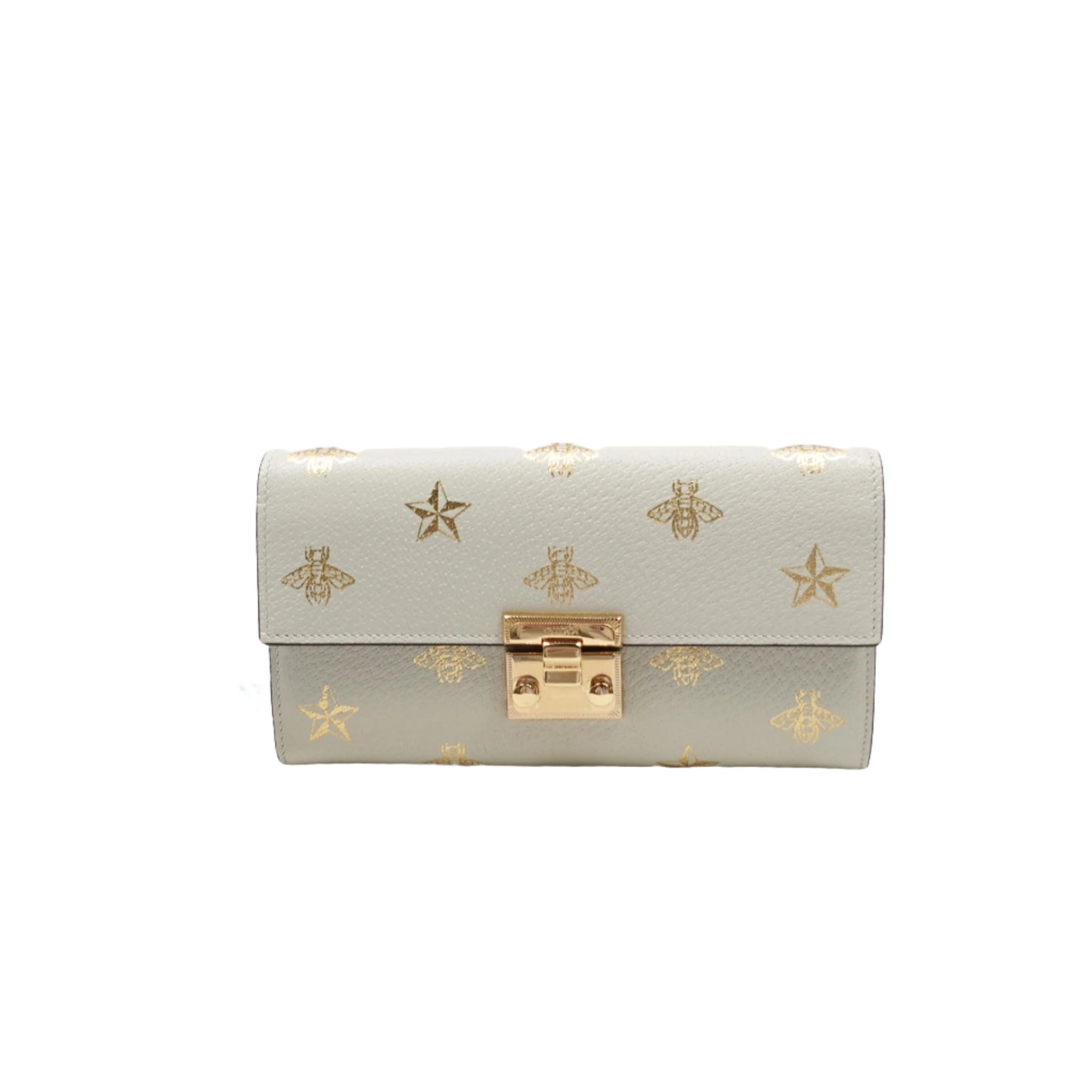 PRE-OWNED GG Grained Calfskin Bee Star Continental Chain Wallet