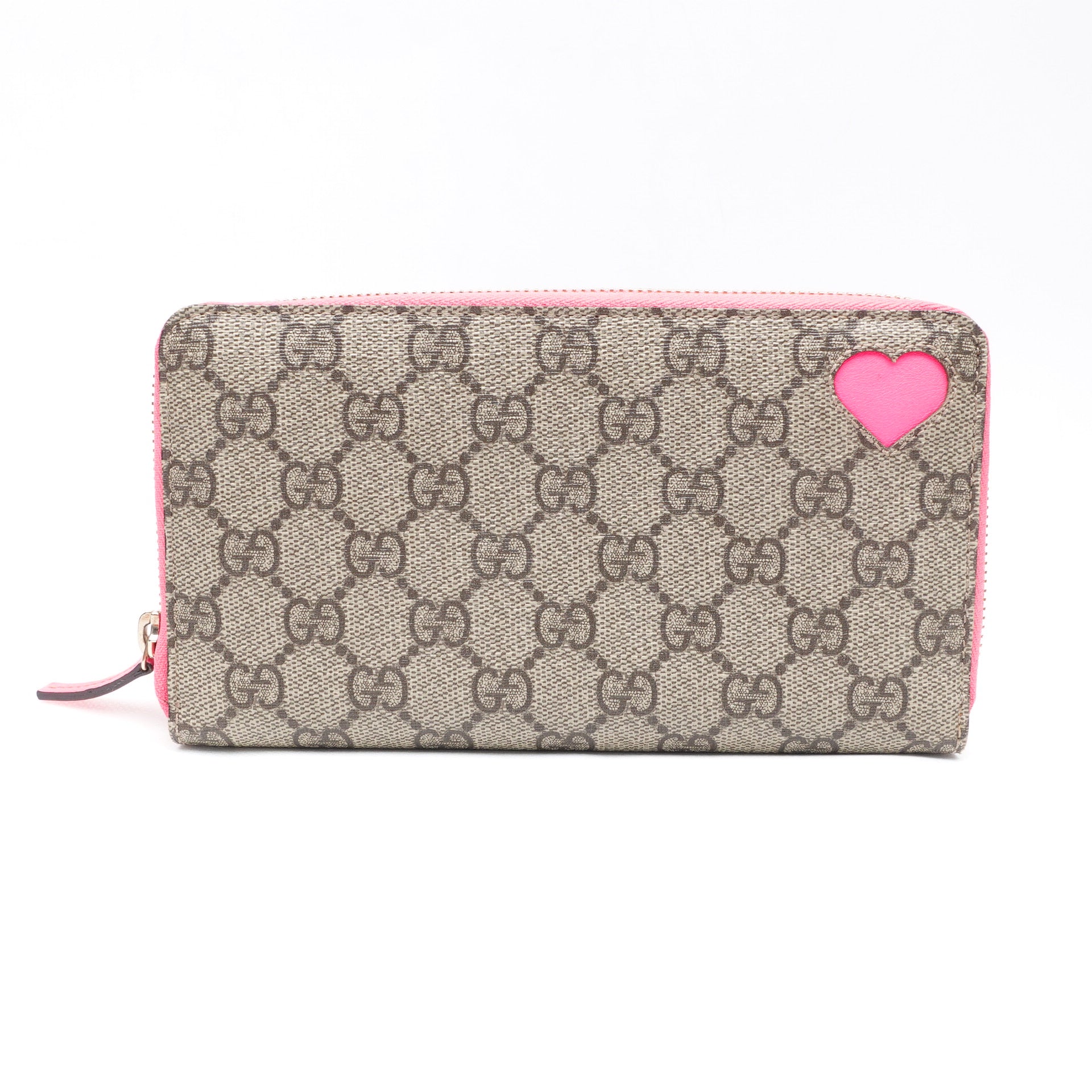 Cartera larga con cremallera y corazón de neón GG de lona USADA