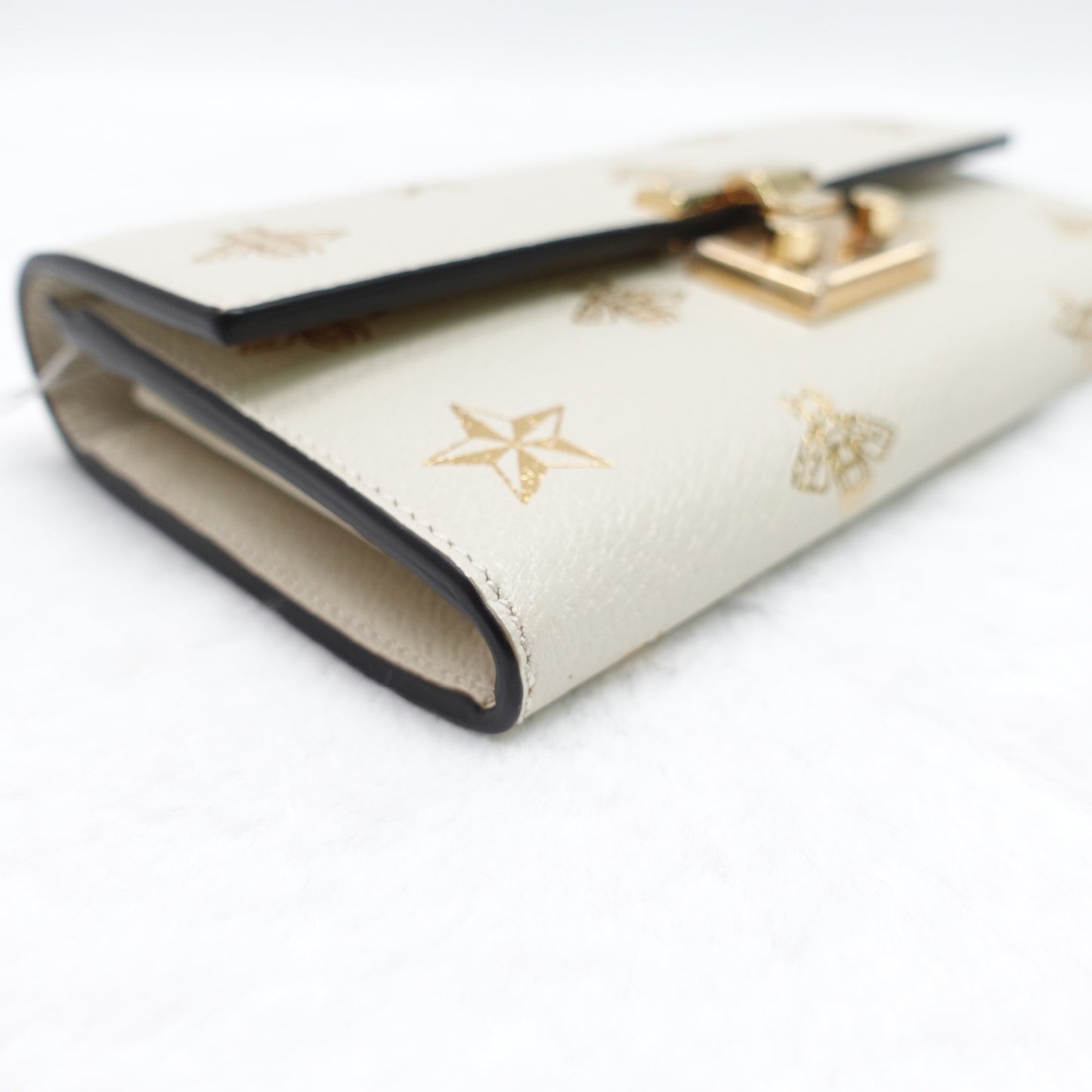 PRE-OWNED GG Grained Calfskin Bee Star Continental Chain Wallet