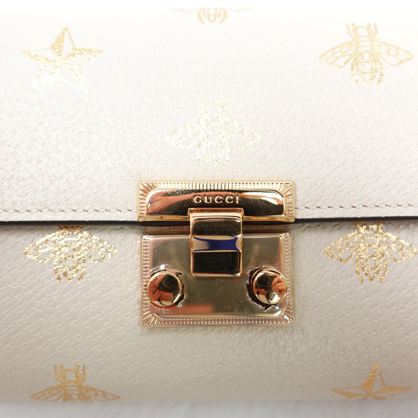 PRE-OWNED GG Grained Calfskin Bee Star Continental Chain Wallet