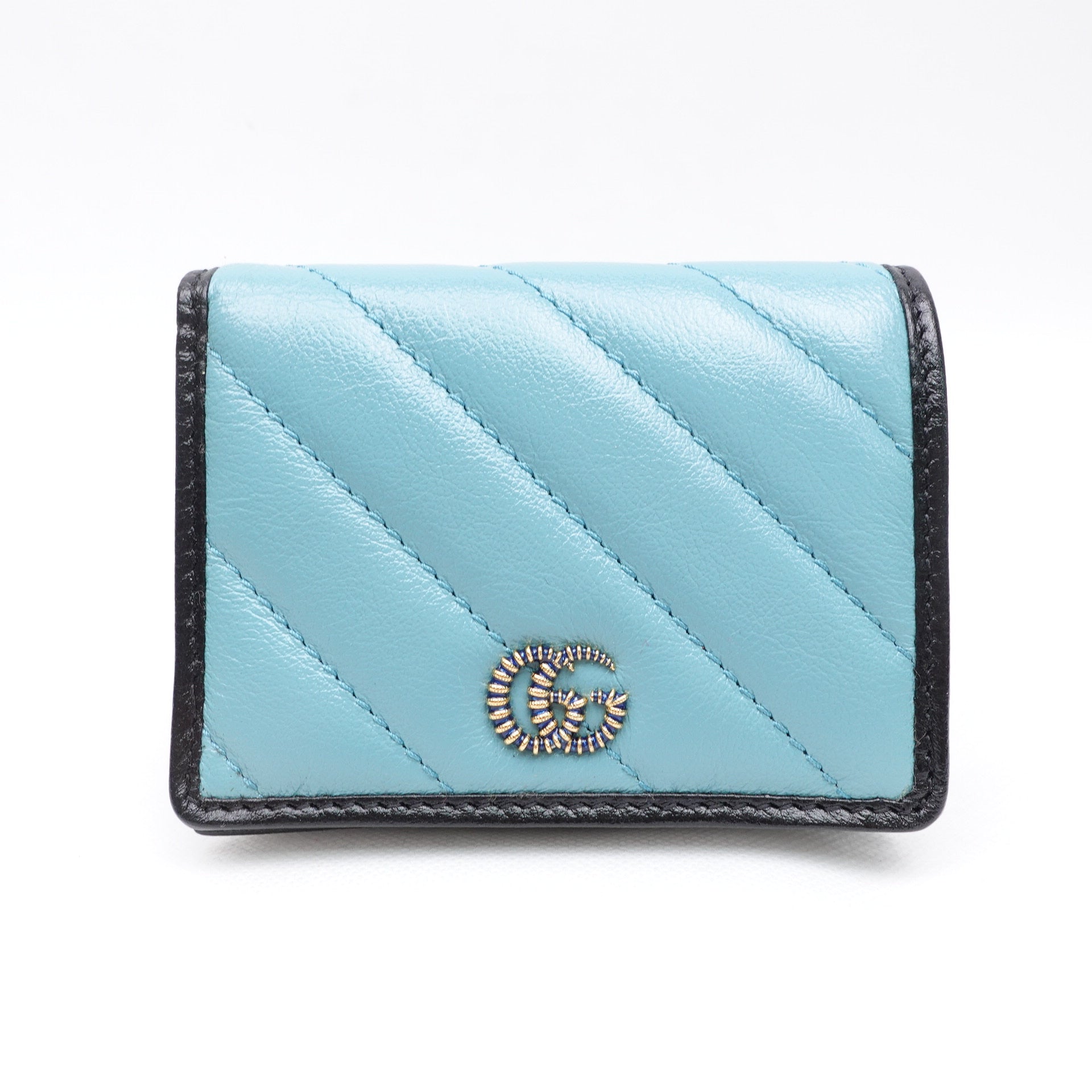 Cartera plegable GG Marmont azul claro de segunda mano