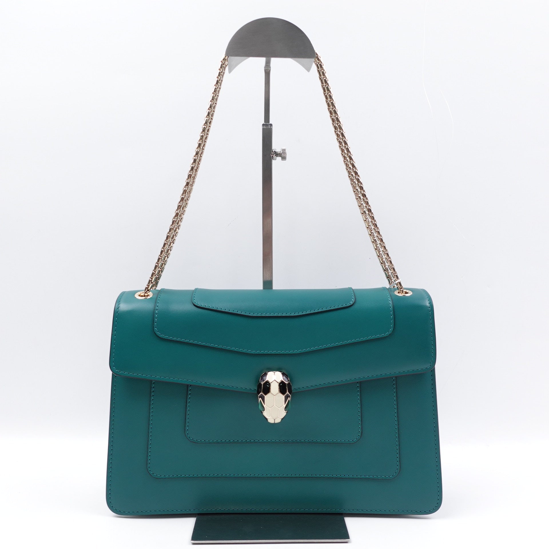PRE-OWNED Green Leather Medium Serpenti Forever Flap Shoulder Bag