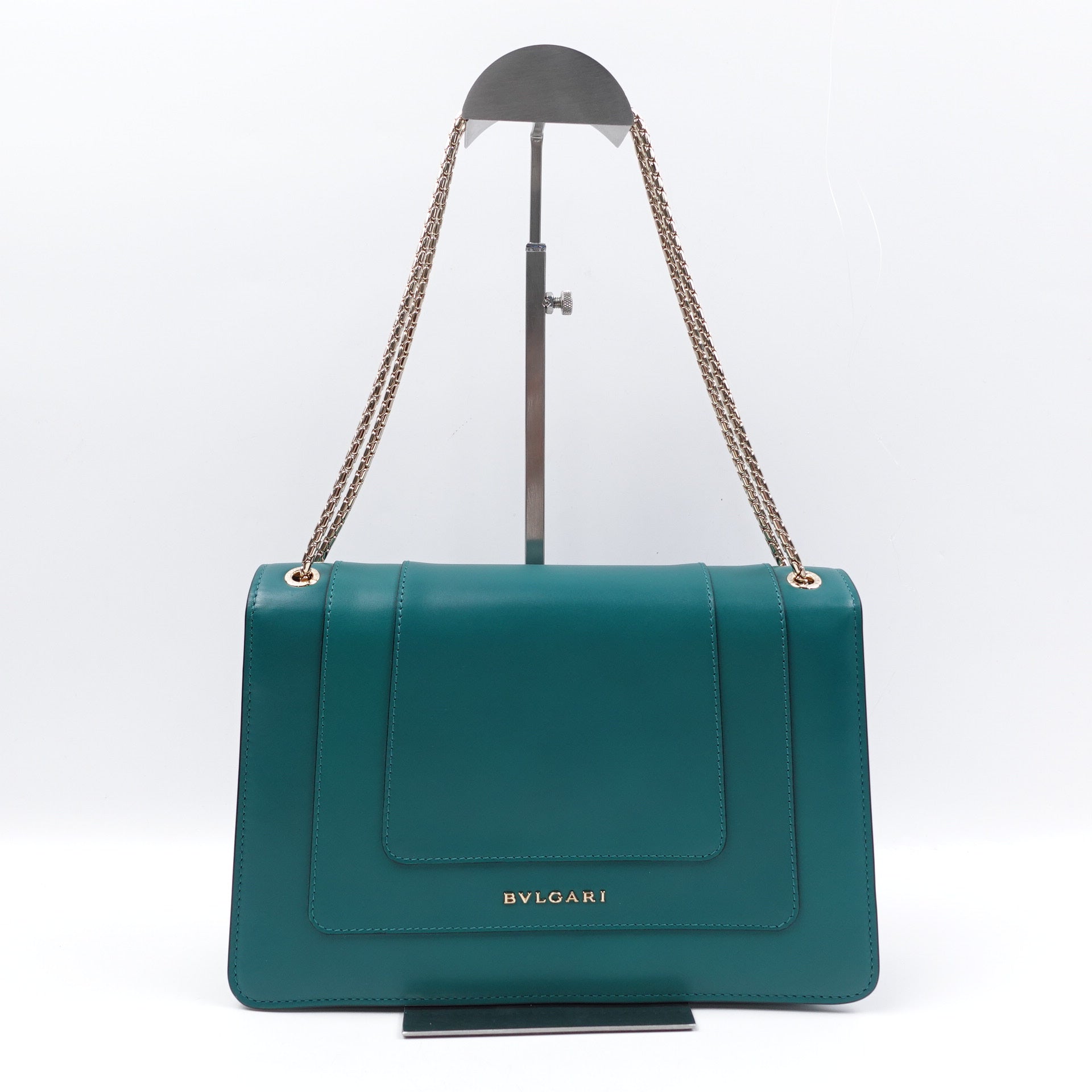 PRE-OWNED Green Leather Medium Serpenti Forever Flap Shoulder Bag
