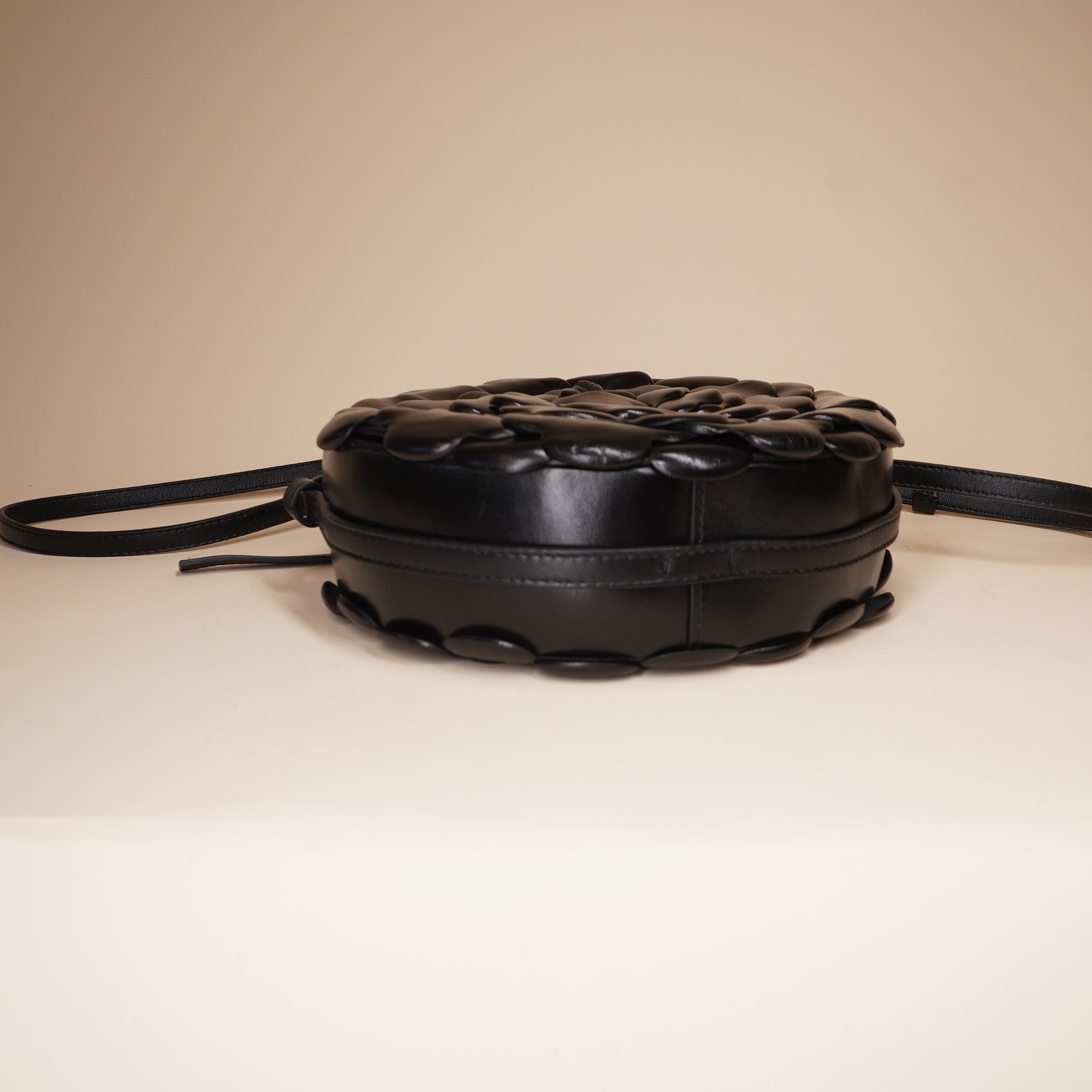 PRE-OWNED Black Atelier Rose 03 Leather Round Crossbody Bag
