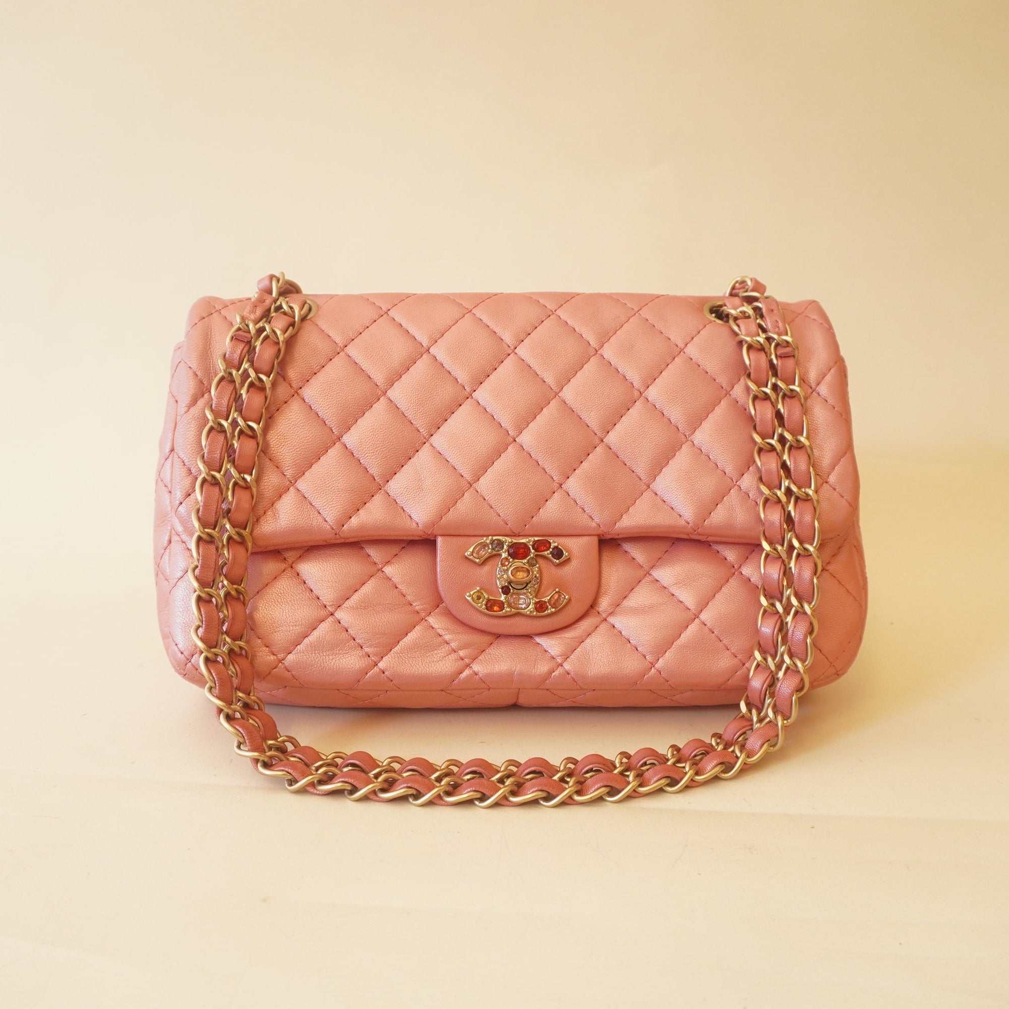 PRE-OWNED Rabat Classic Rose Lambskin Shoulder Bag