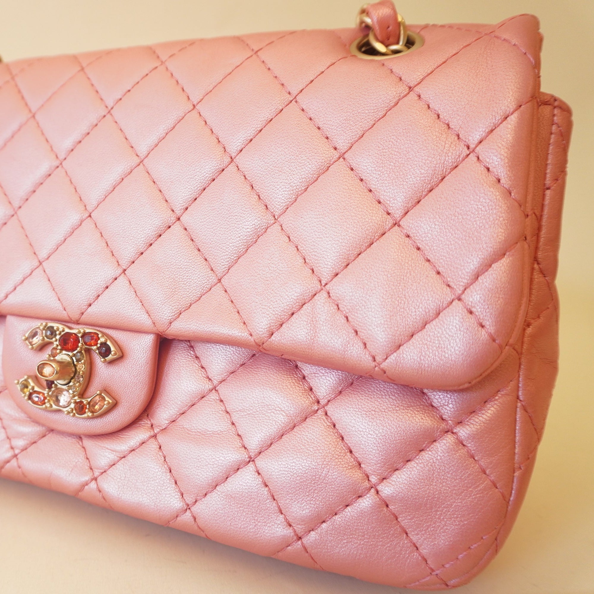 PRE-OWNED Rabat Classic Rose Lambskin Shoulder Bag