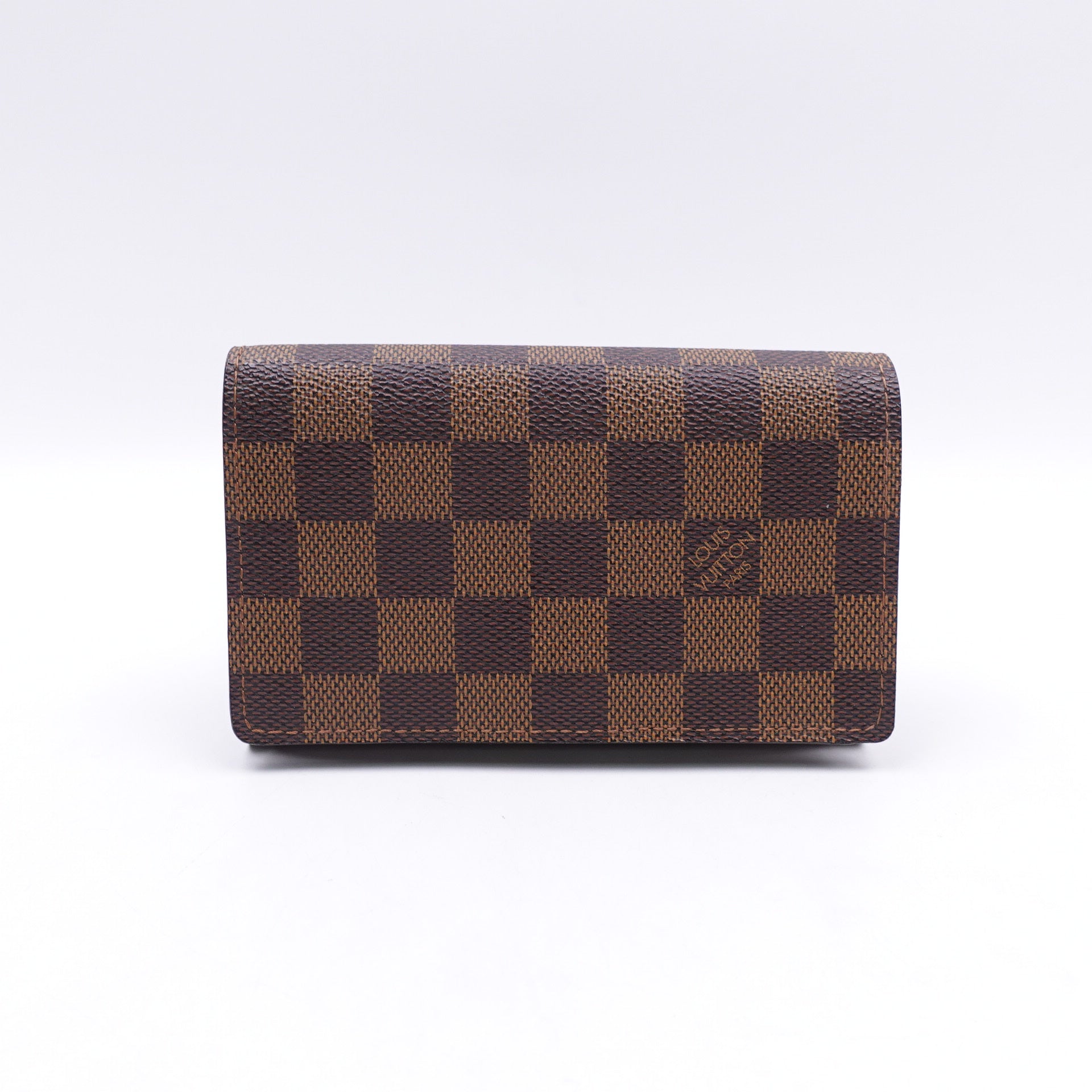 Cartera plegable con cremallera de lona LV Damier Ebene de segunda mano