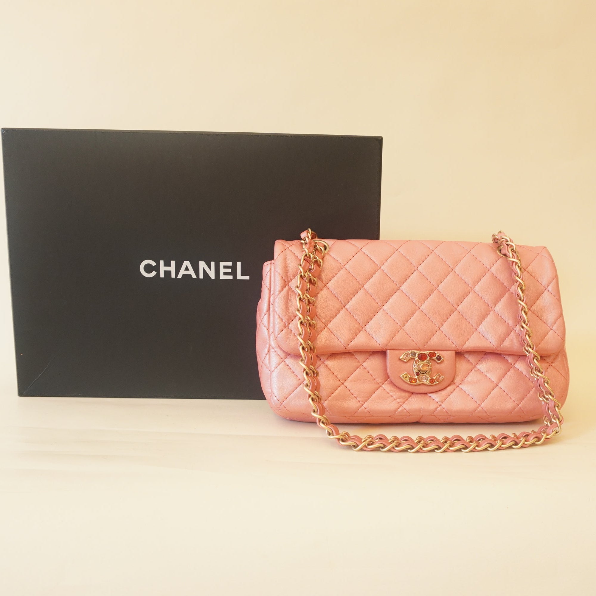 PRE-OWNED Rabat Classic Rose Lambskin Shoulder Bag