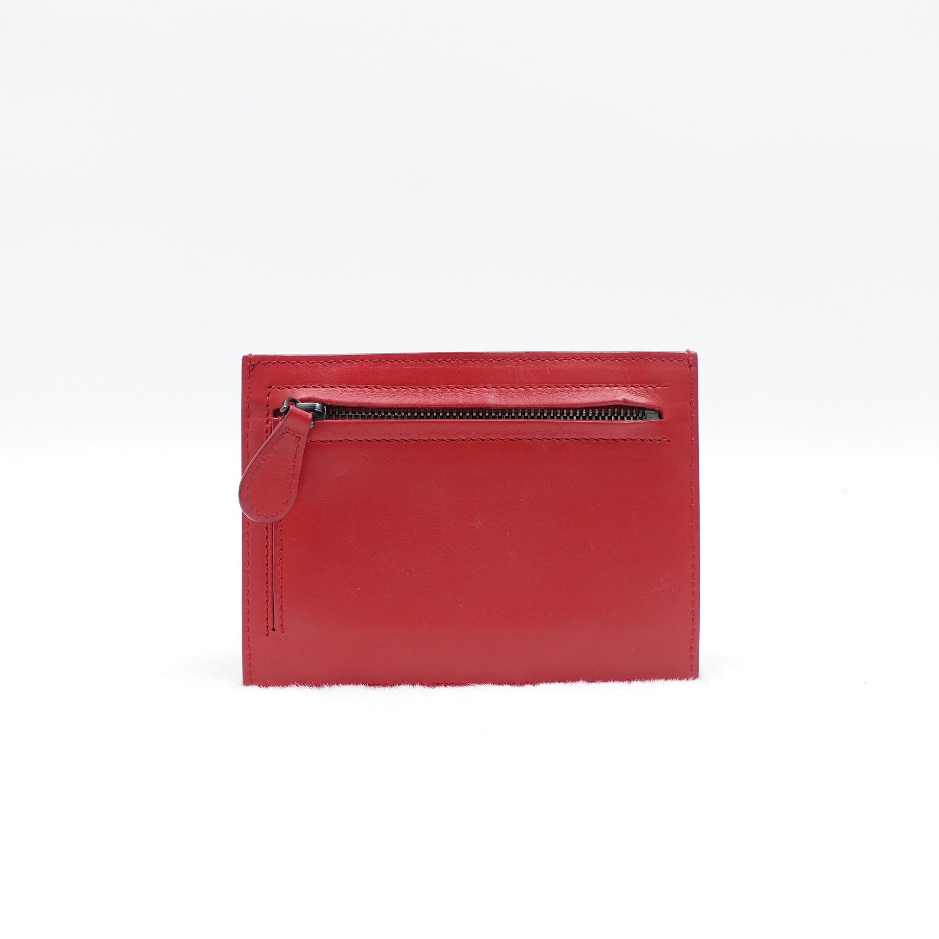 PRE-OWNED Red Calfskin Intrecciato Zip Card Holder