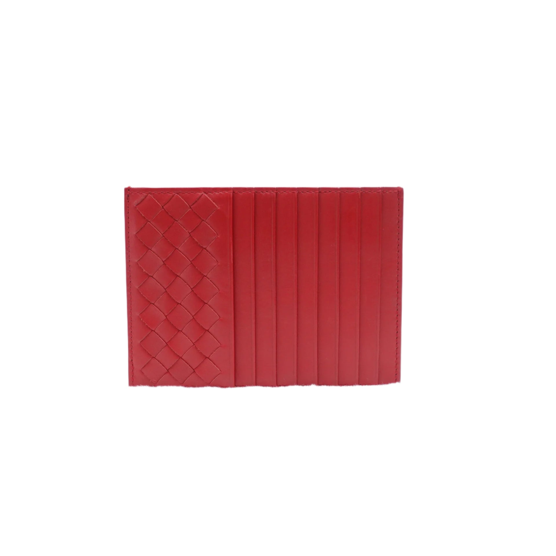 PRE-OWNED Red Calfskin Intrecciato Zip Card Holder