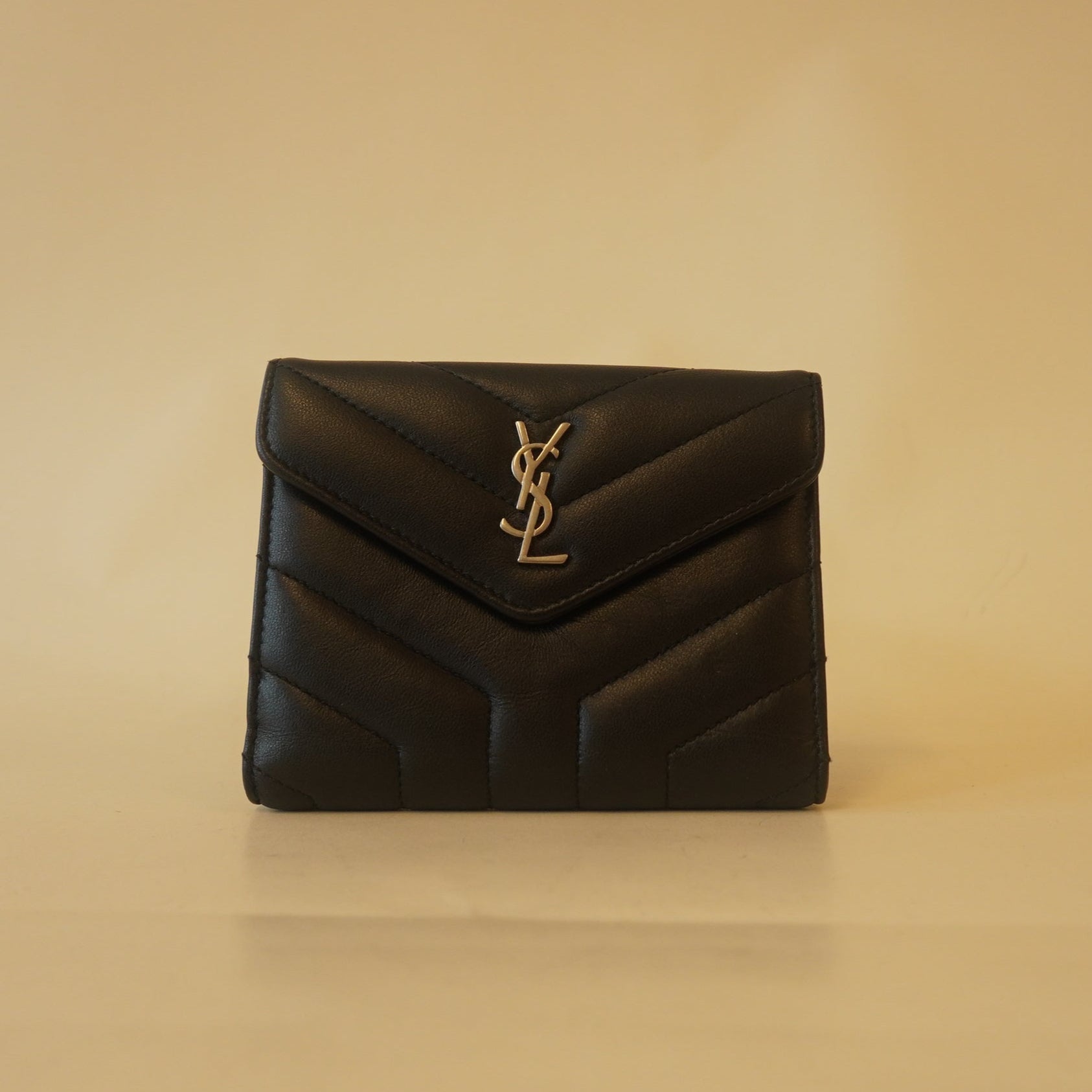 PRE-OWNED Lambskin Y Quilted Monogram Compact Loulou Wallet