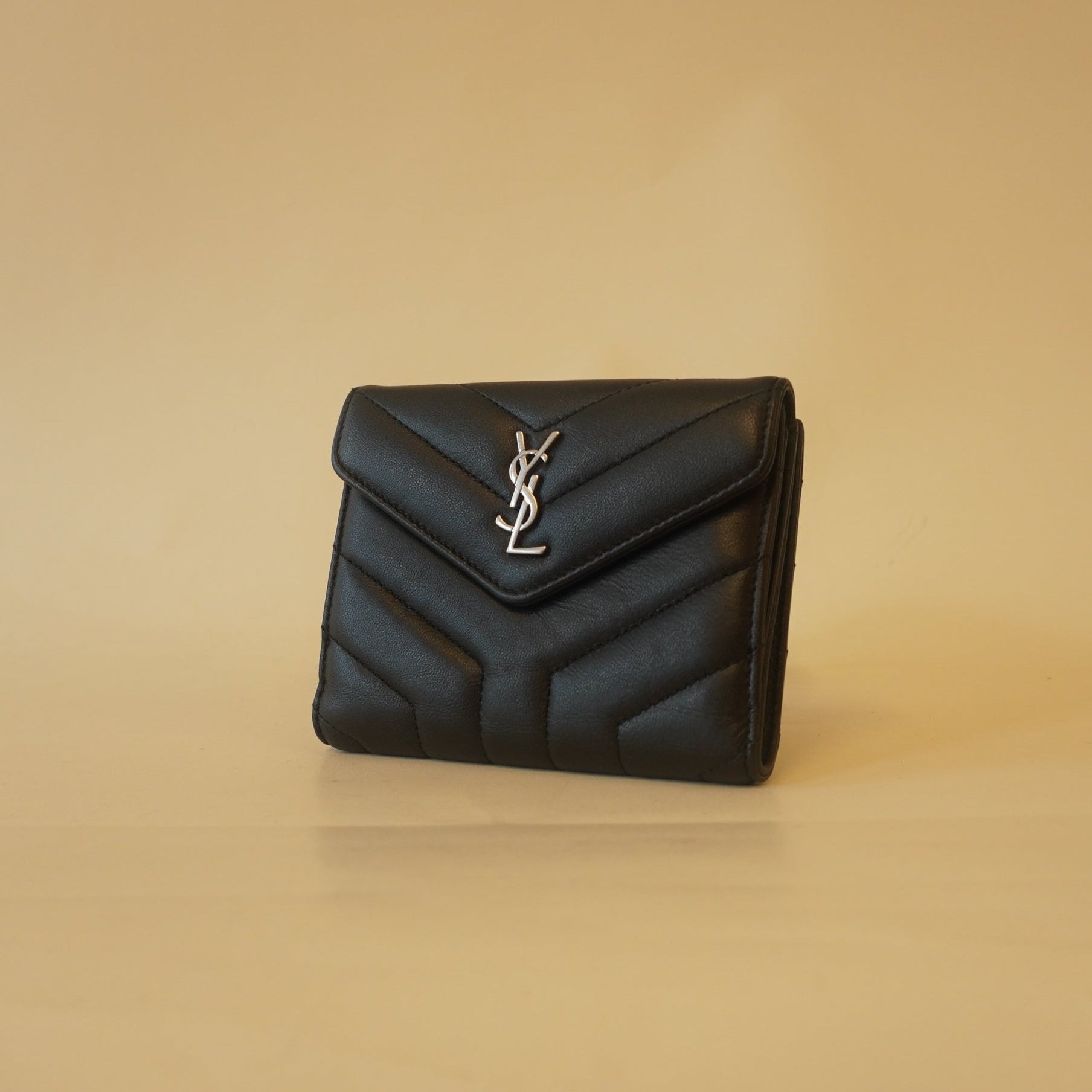 PRE-OWNED Lambskin Y Quilted Monogram Compact Loulou Wallet