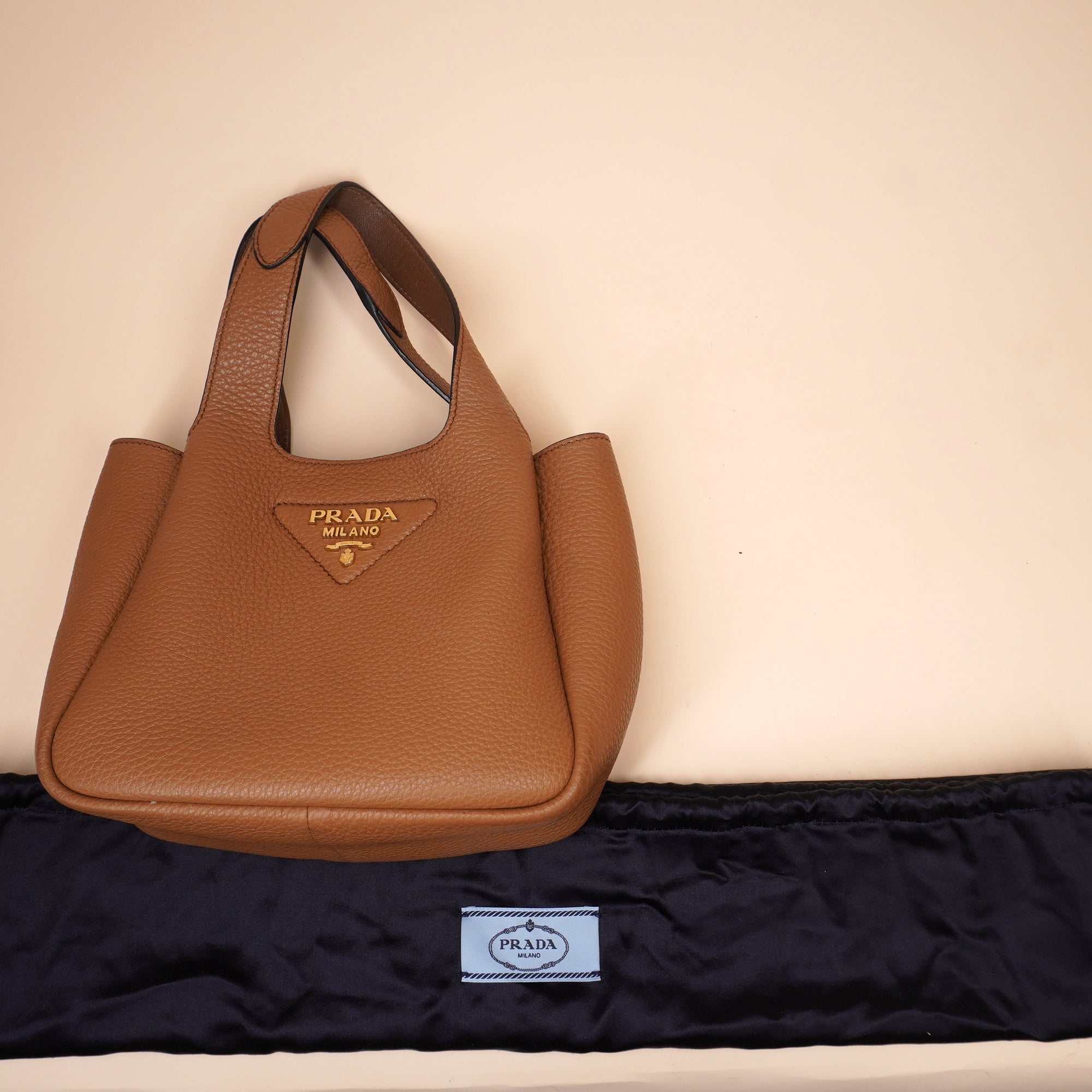 PRE-OWNED Brown Vitello Daino Soft Leather Mini Dynamique Tote Bag