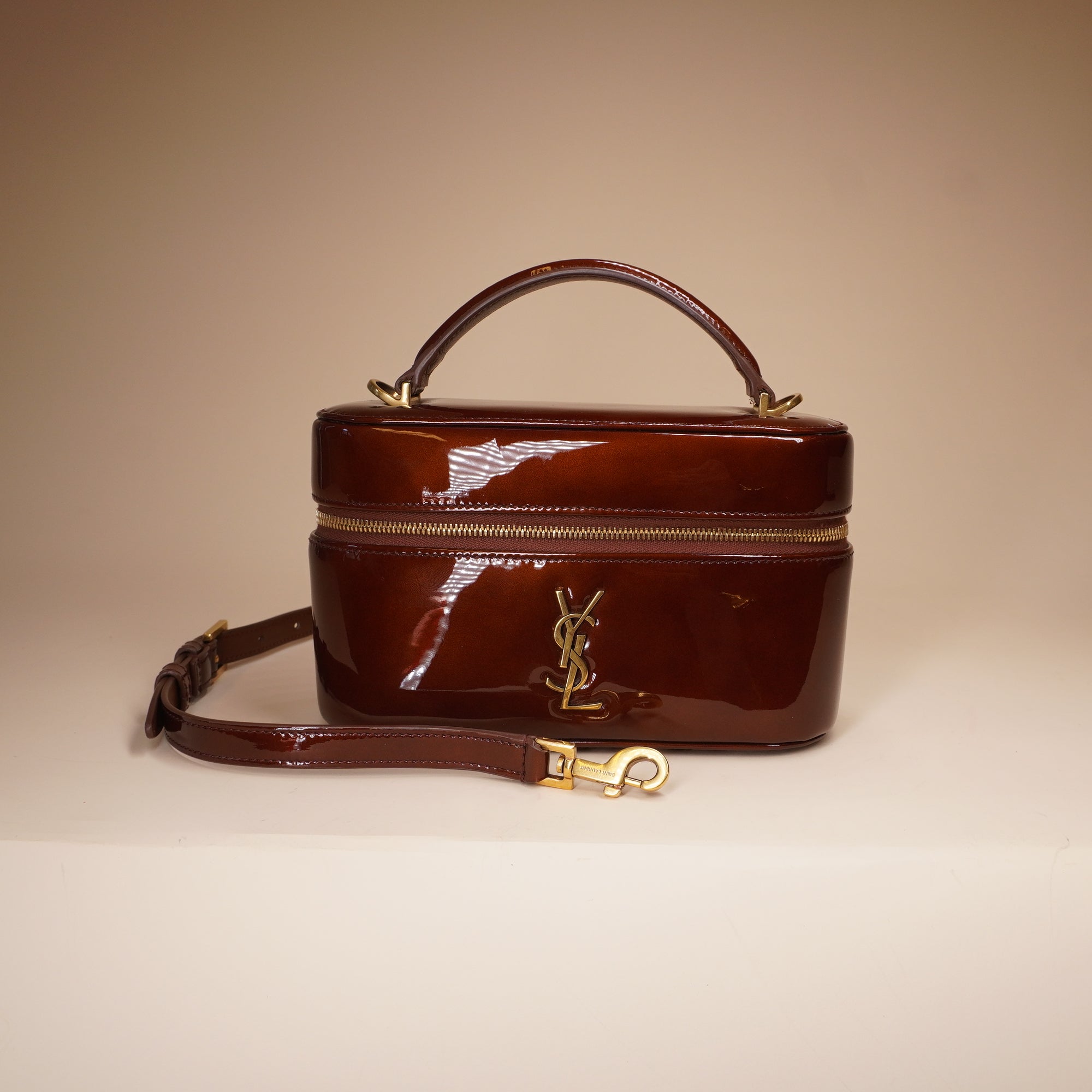 PRE-OWNED Brown Patent Gaby Mini Vanity Crossbody Bag