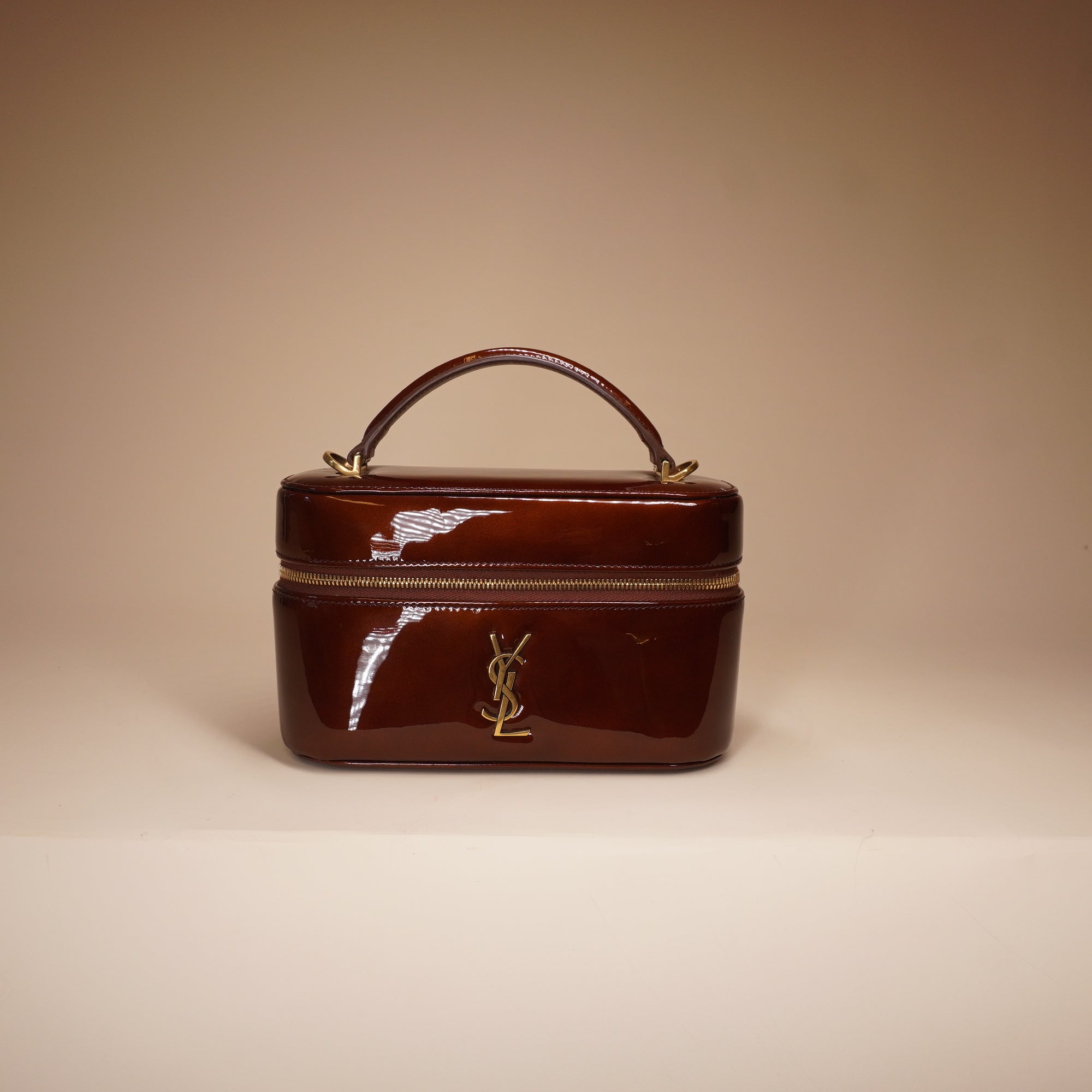 PRE-OWNED Brown Patent Gaby Mini Vanity Crossbody Bag