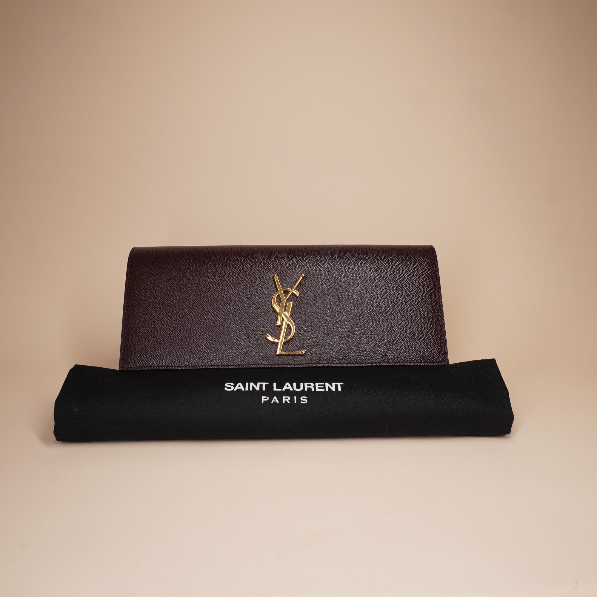 PRE-OWNED Burgundy Leather Monogram Cassandre Clutch