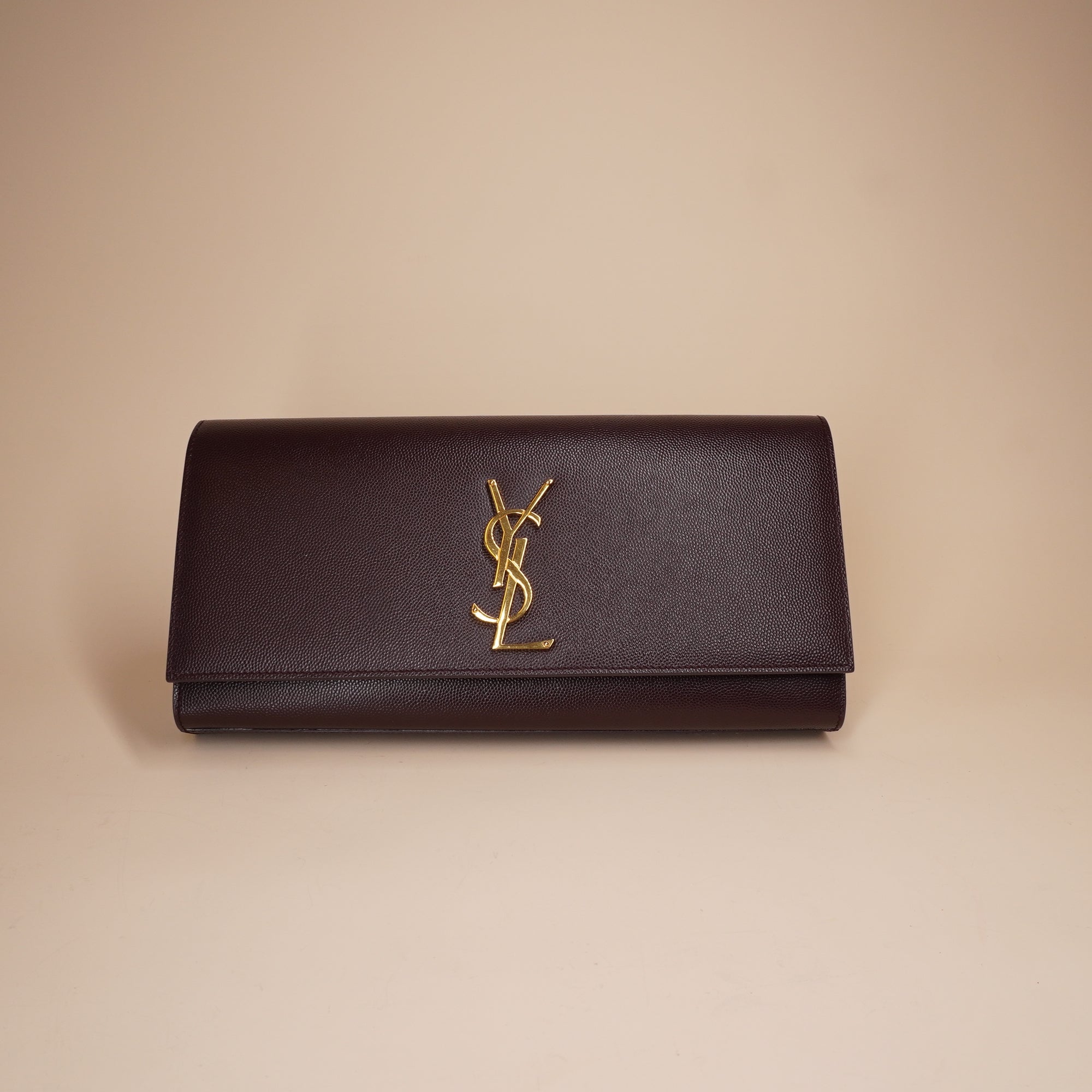 PRE-OWNED Burgundy Leather Monogram Cassandre Clutch