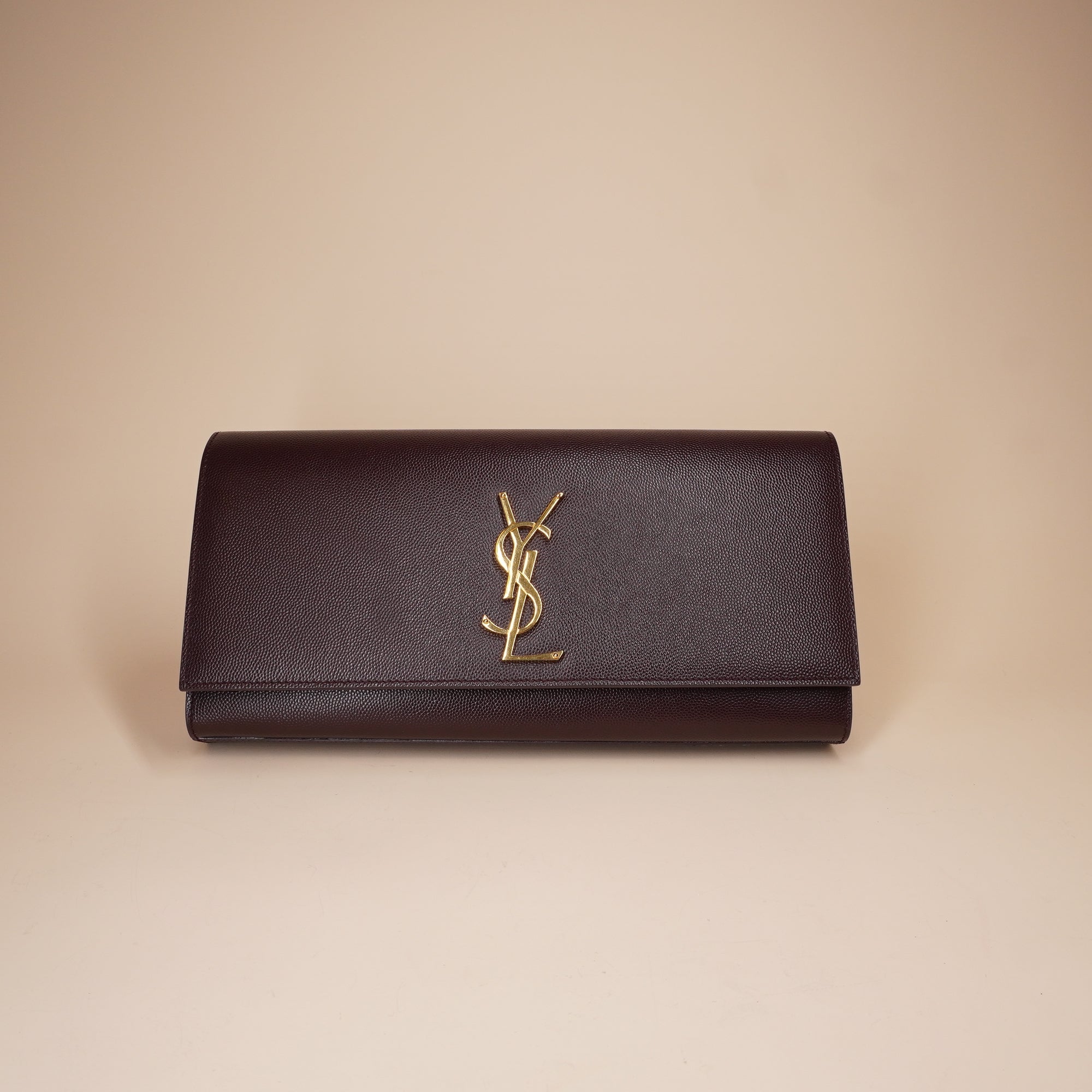 PRE-OWNED Burgundy Leather Monogram Cassandre Clutch