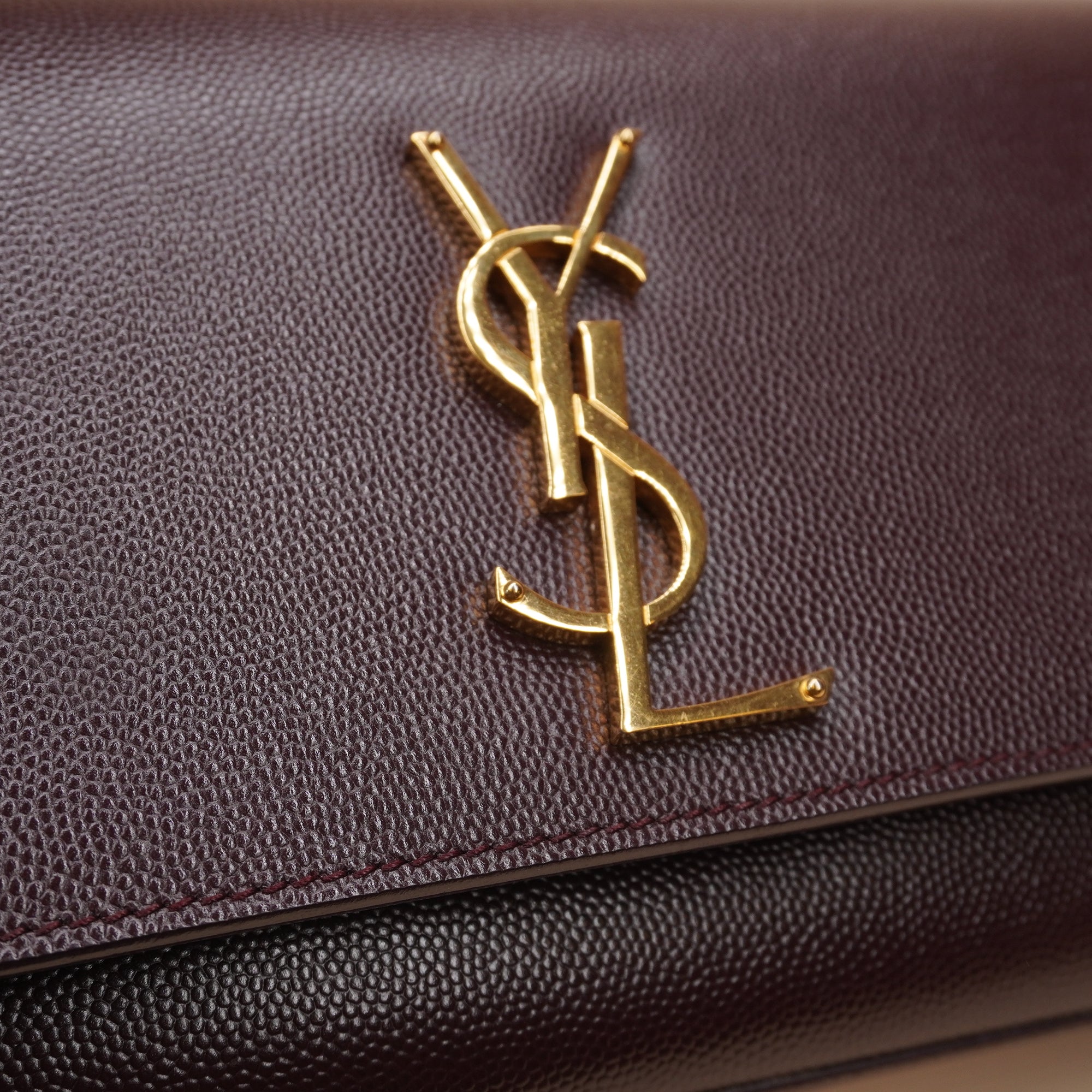 PRE-OWNED Burgundy Leather Monogram Cassandre Clutch