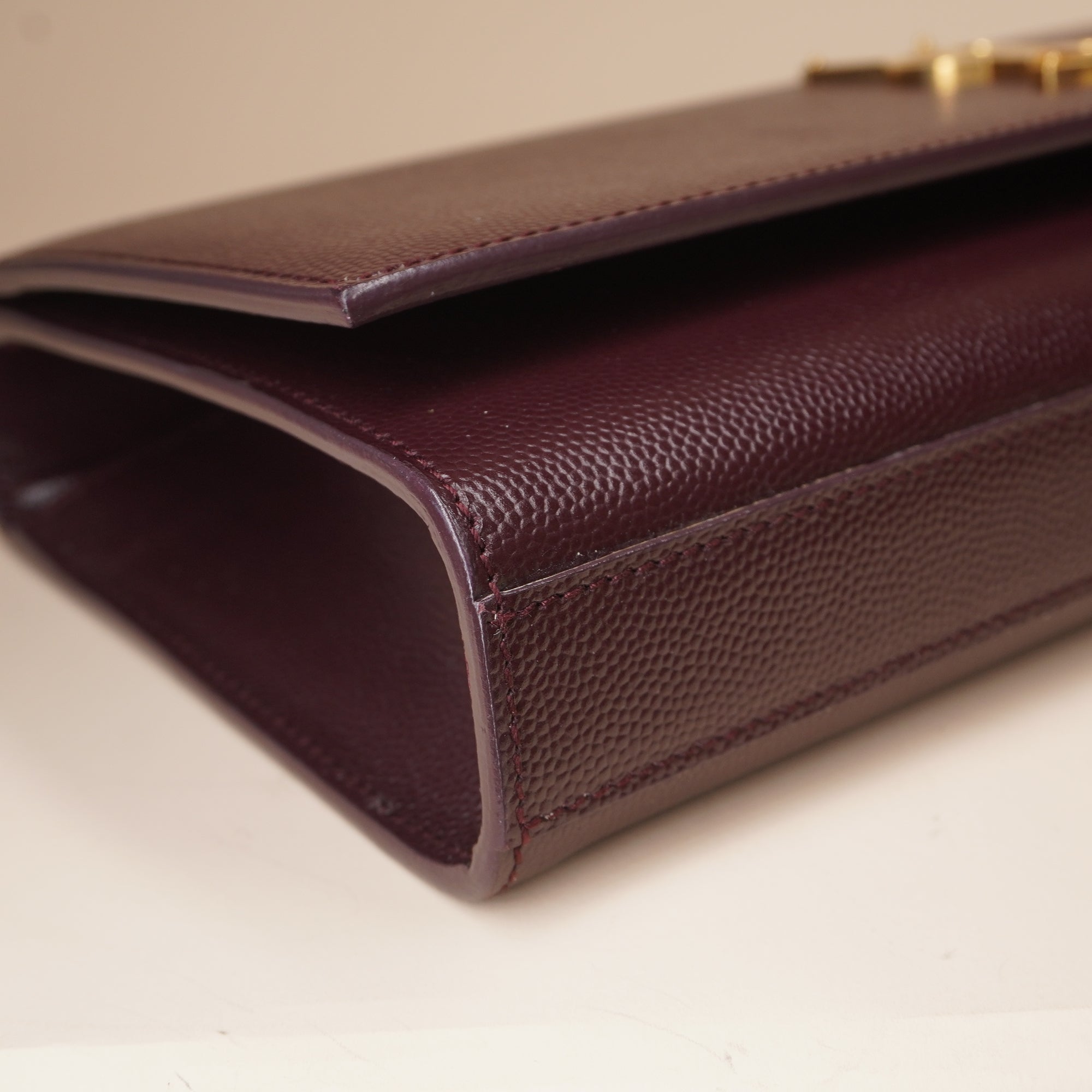 PRE-OWNED Burgundy Leather Monogram Cassandre Clutch