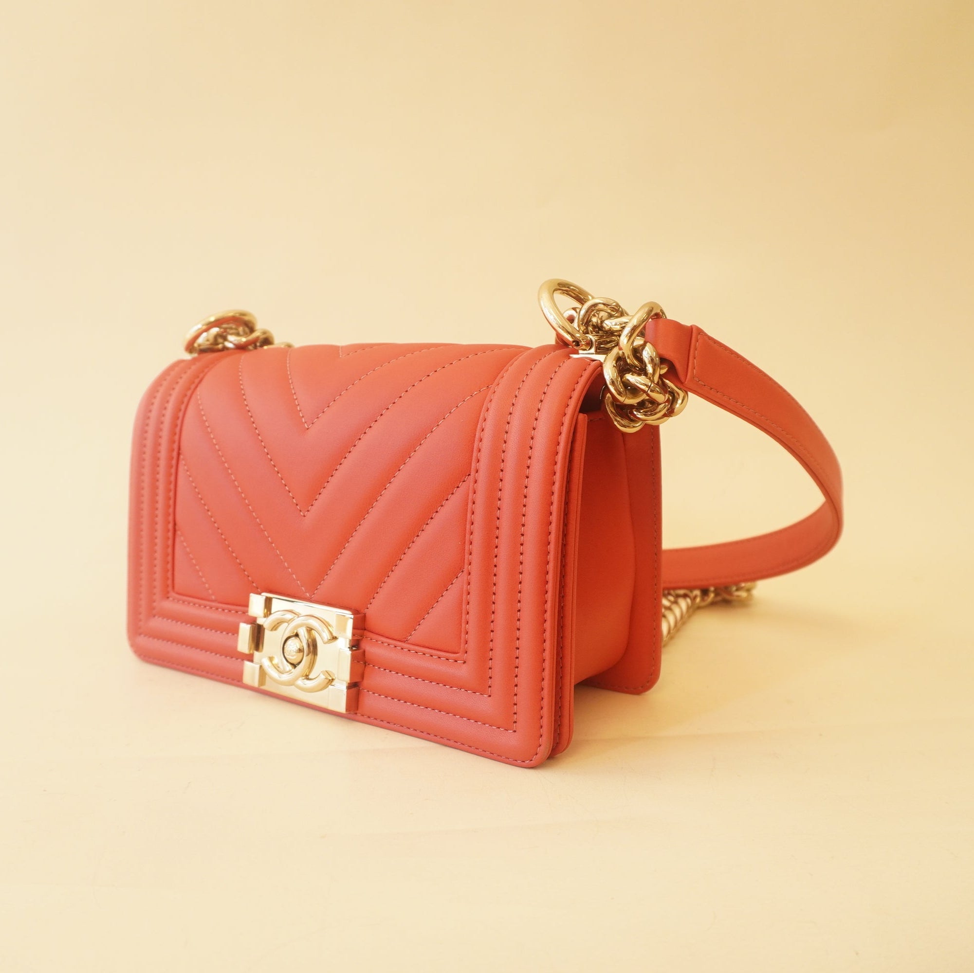 PRE-OWNED CC Pink Lambskin Small Leboy Shoulder Bag