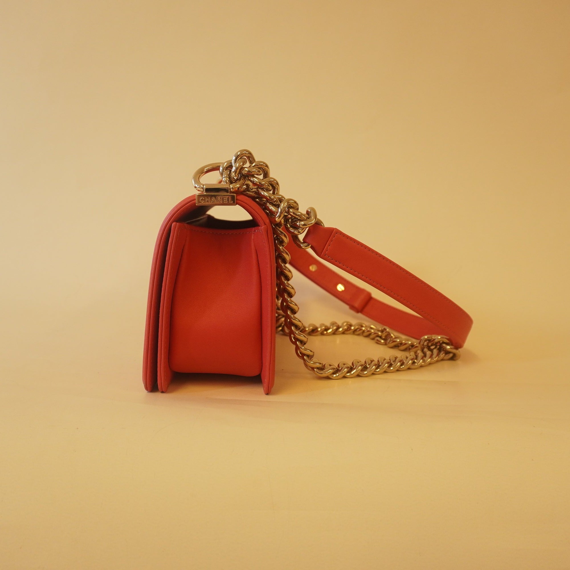 PRE-OWNED CC Pink Lambskin Small Leboy Shoulder Bag