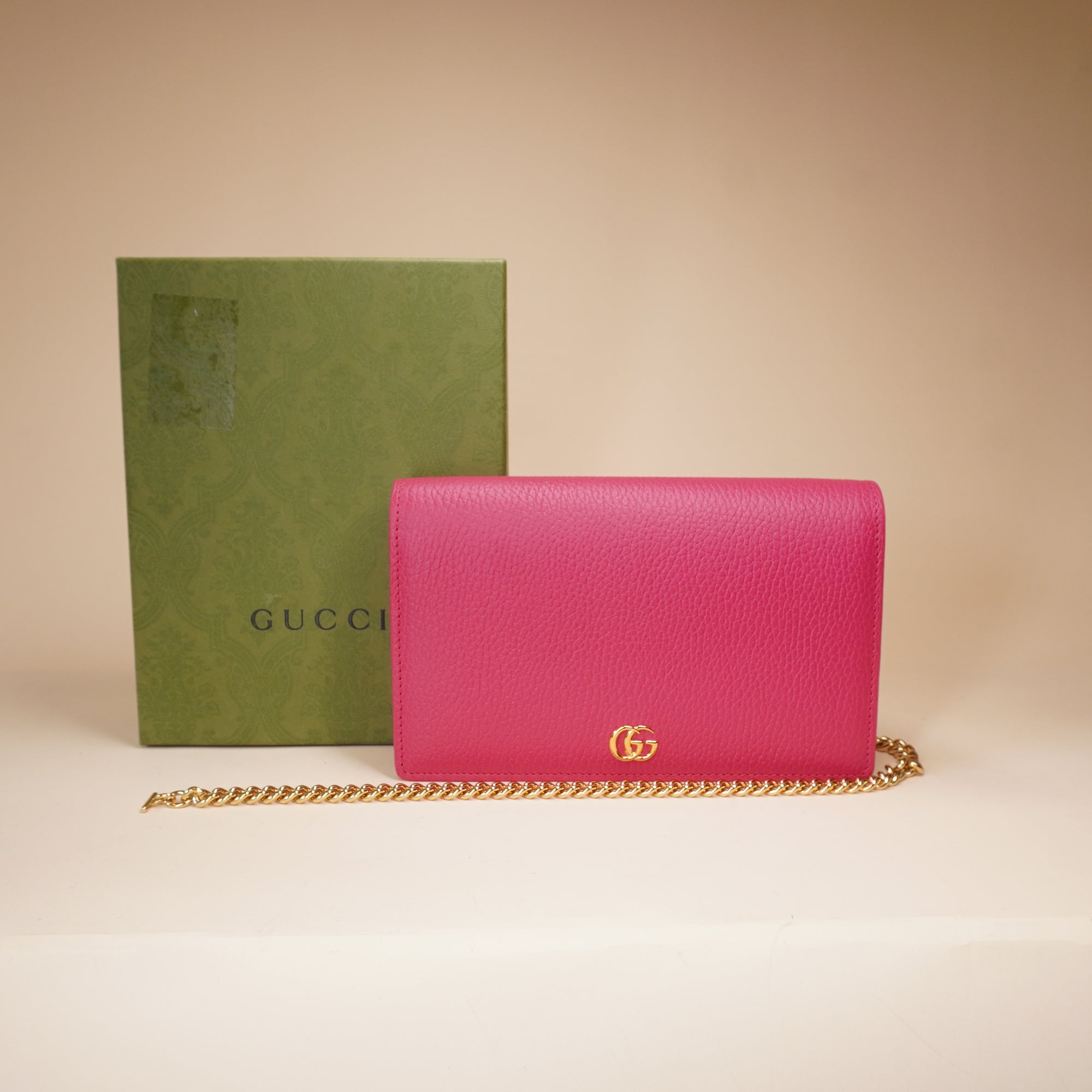 PRE-OWNED GG Leather Marmont Wallet On Chain Bag