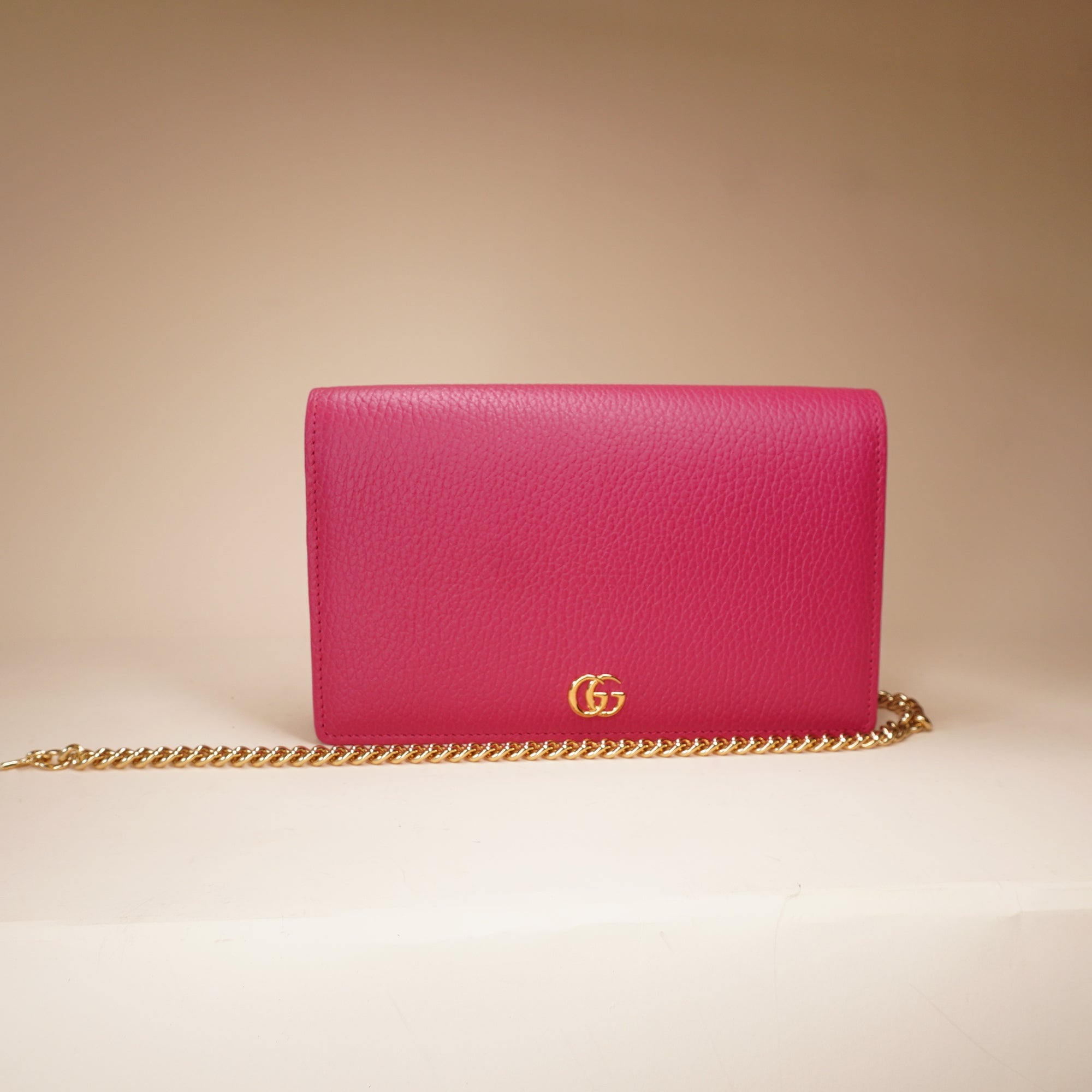 PRE-OWNED GG Leather Marmont Wallet On Chain Bag