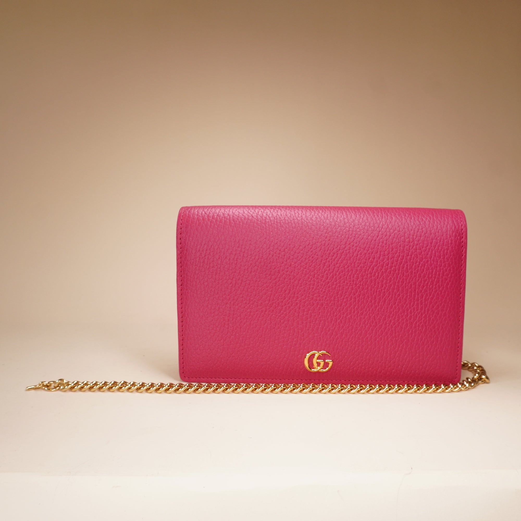 PRE-OWNED GG Leather Marmont Wallet On Chain Bag