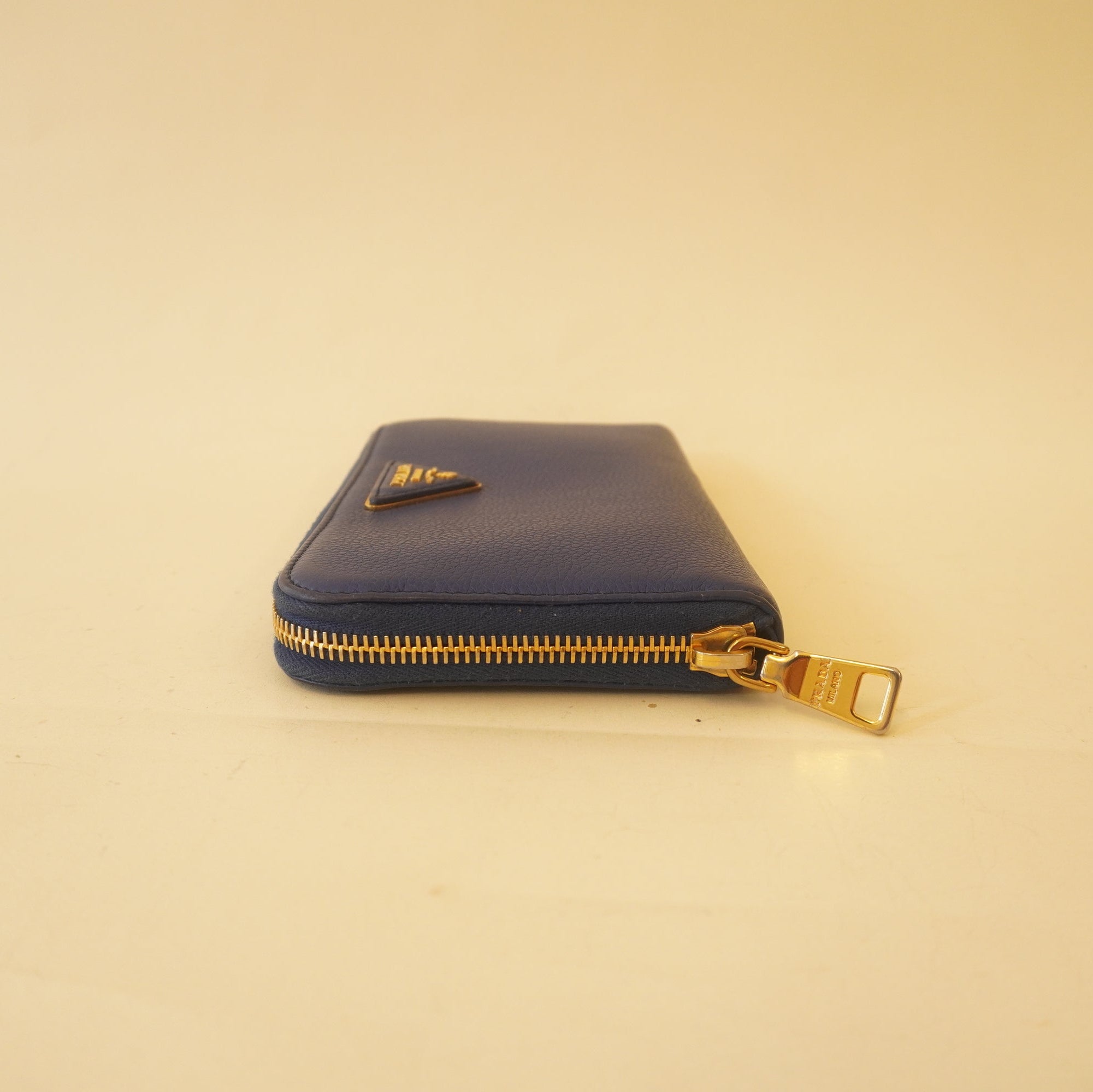PRE-OWNED Blue Leather Zip Around Long Wallet