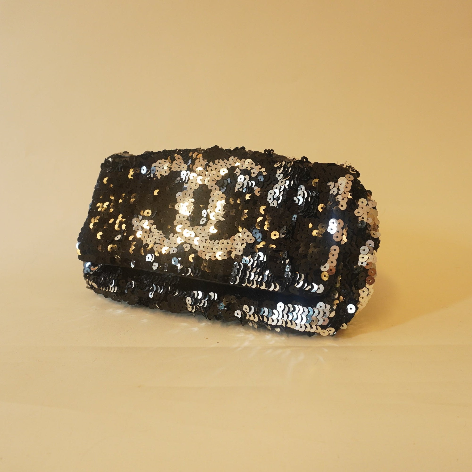 PRE-OWNED CC Summer Night Flap Black Silver Sequins Shoulder Bag
