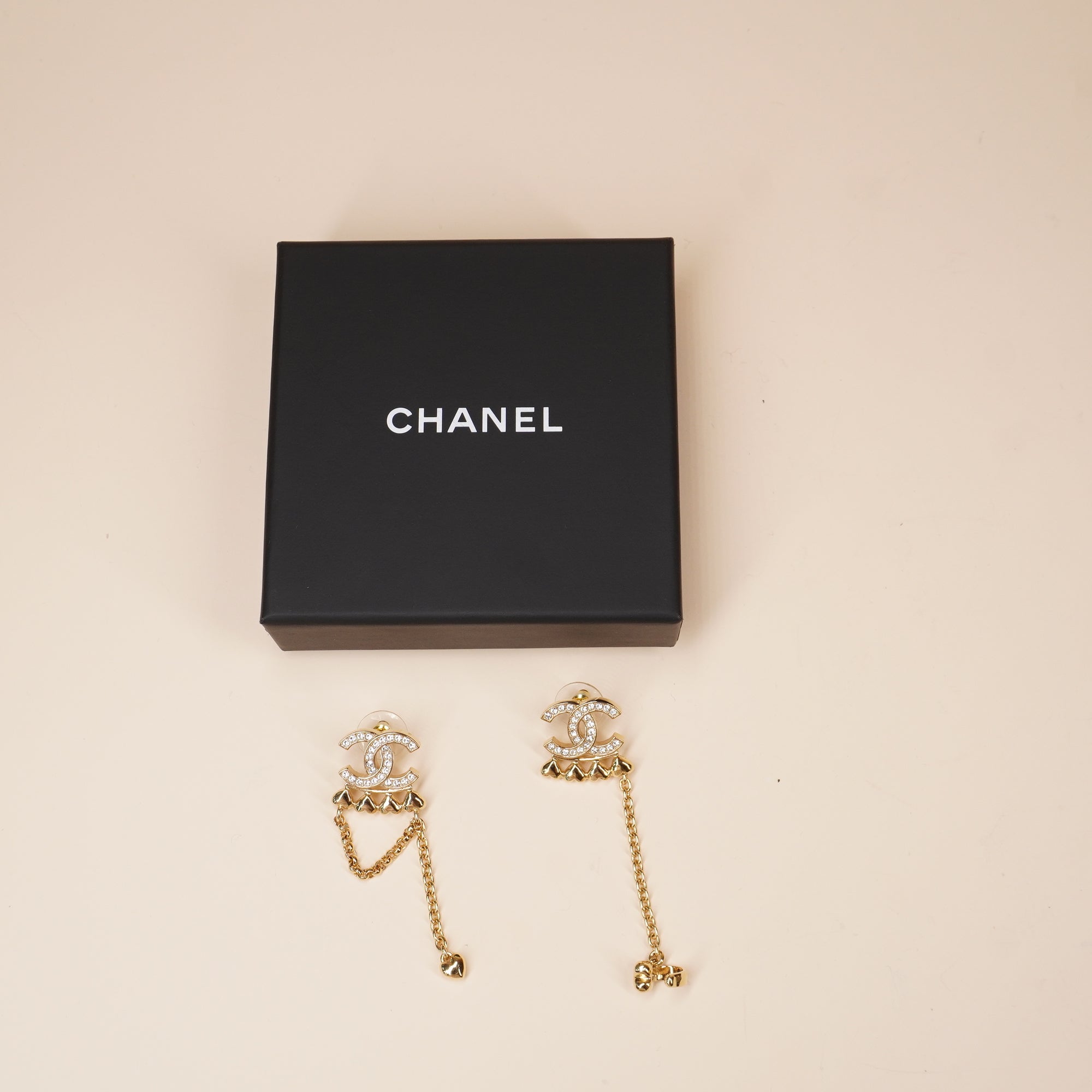 PRE-OWNED CC Rhinestone and Gold Metal Dangle Ear Cuff Earrings