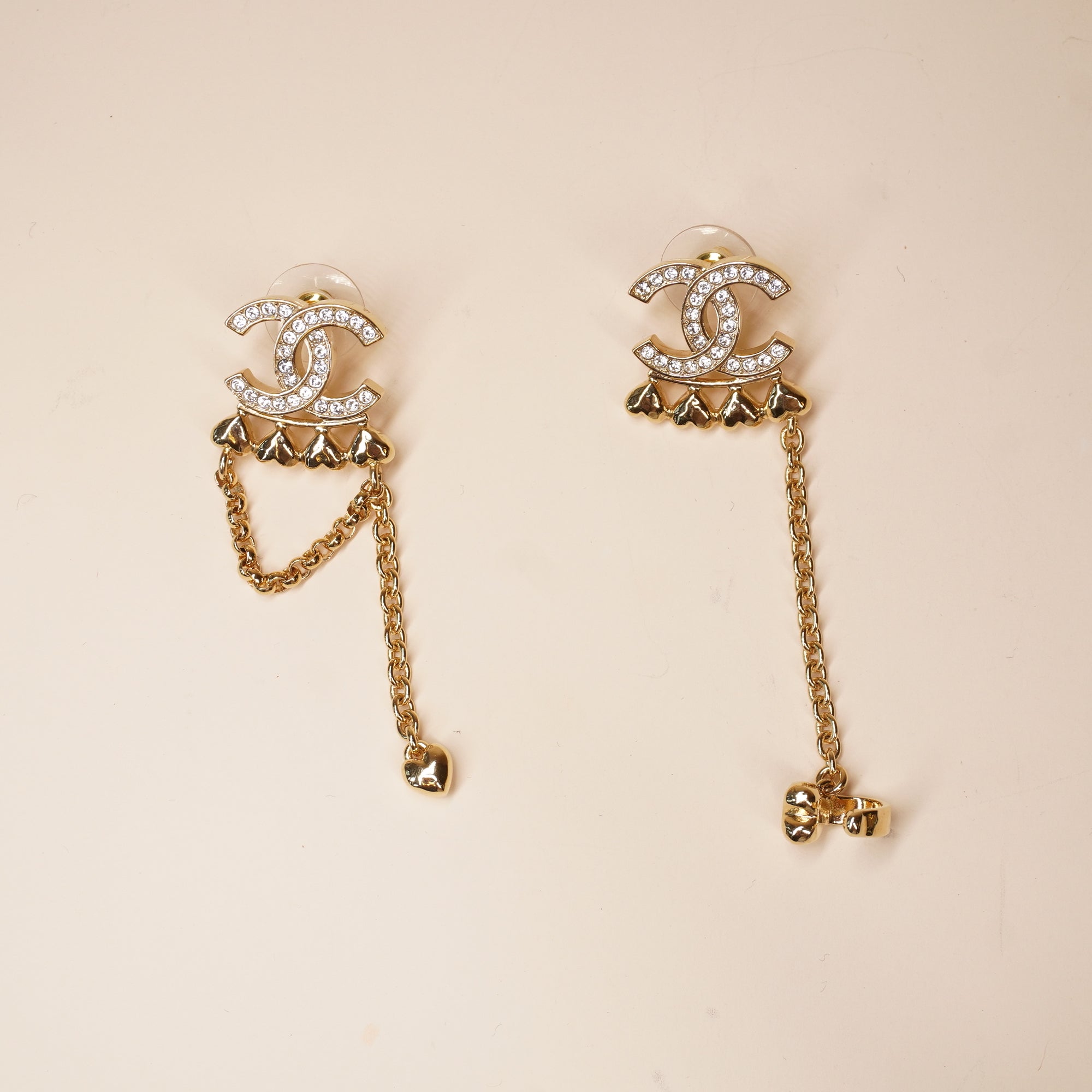 PRE-OWNED CC Rhinestone and Gold Metal Dangle Ear Cuff Earrings