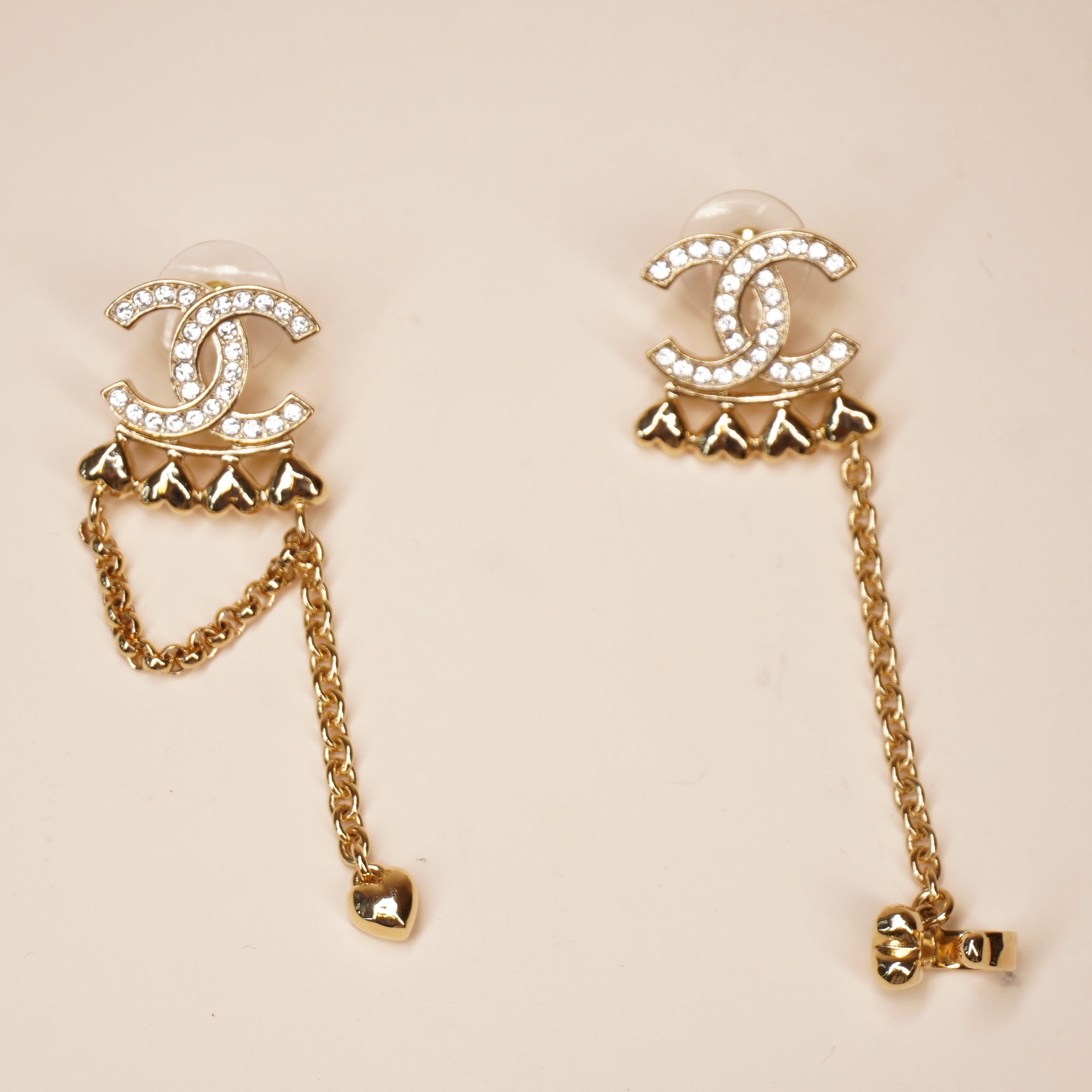 PRE-OWNED CC Rhinestone and Gold Metal Dangle Ear Cuff Earrings