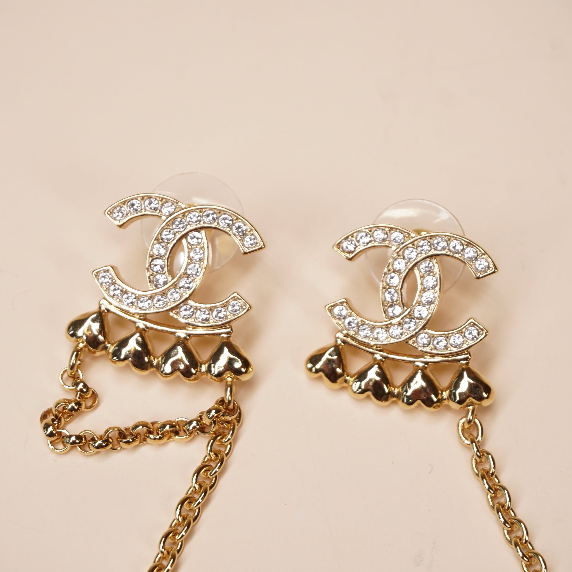 PRE-OWNED CC Rhinestone and Gold Metal Dangle Ear Cuff Earrings