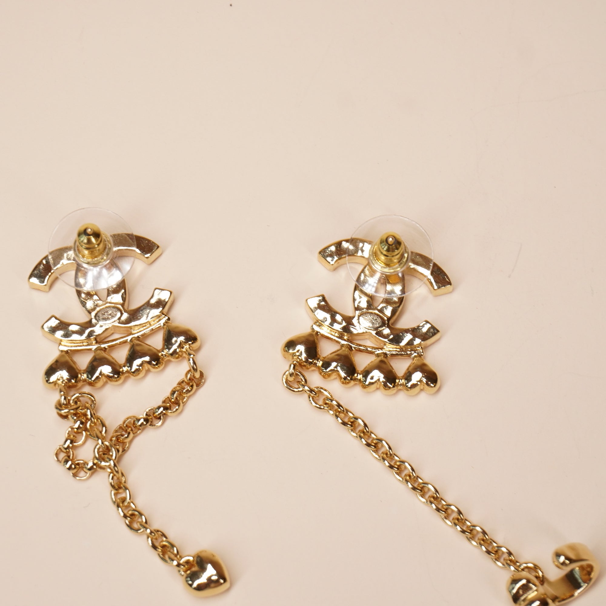 PRE-OWNED CC Rhinestone and Gold Metal Dangle Ear Cuff Earrings