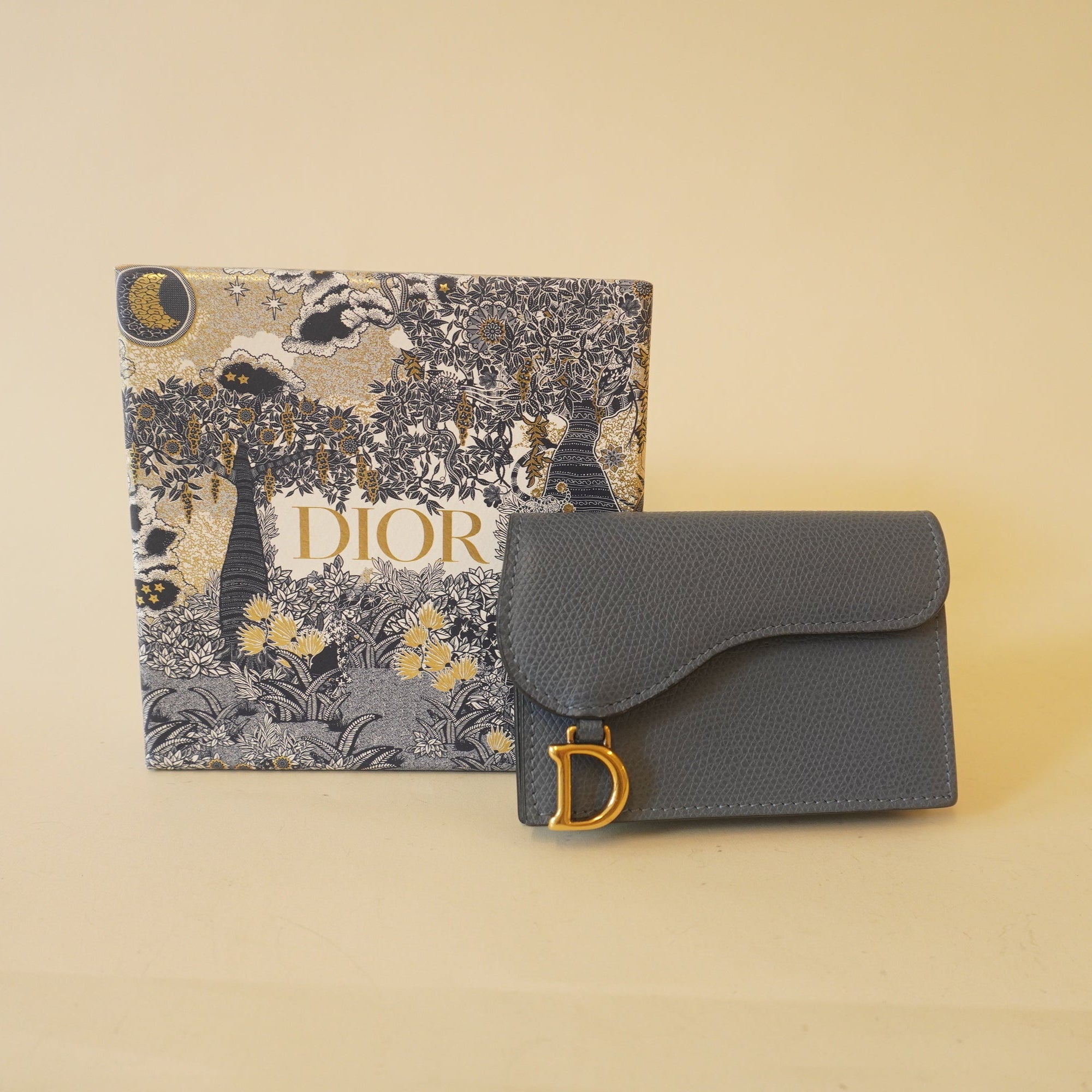 PRE-OWNED - Grained Calfskin Saddle Blue Card Holder