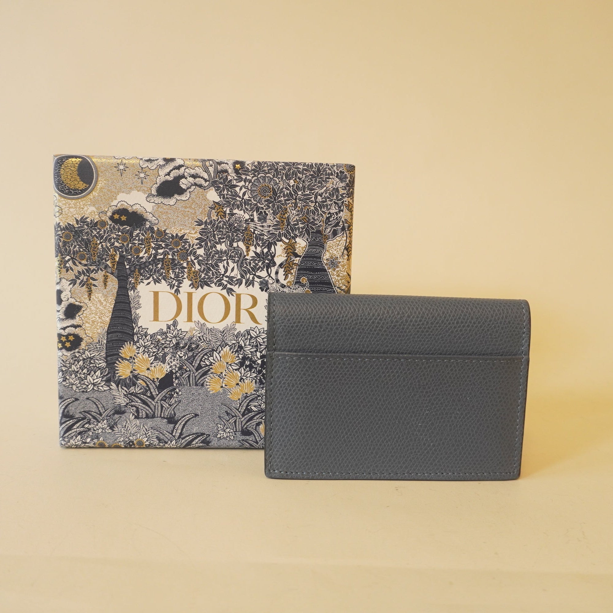 PRE-OWNED - Grained Calfskin Saddle Blue Card Holder