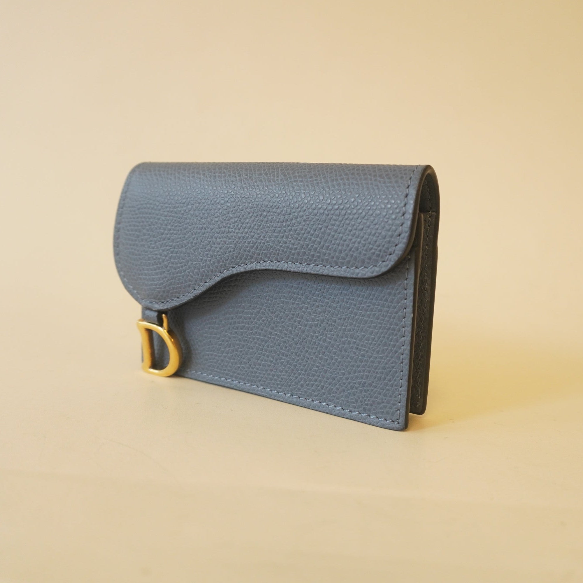 PRE-OWNED - Grained Calfskin Saddle Blue Card Holder