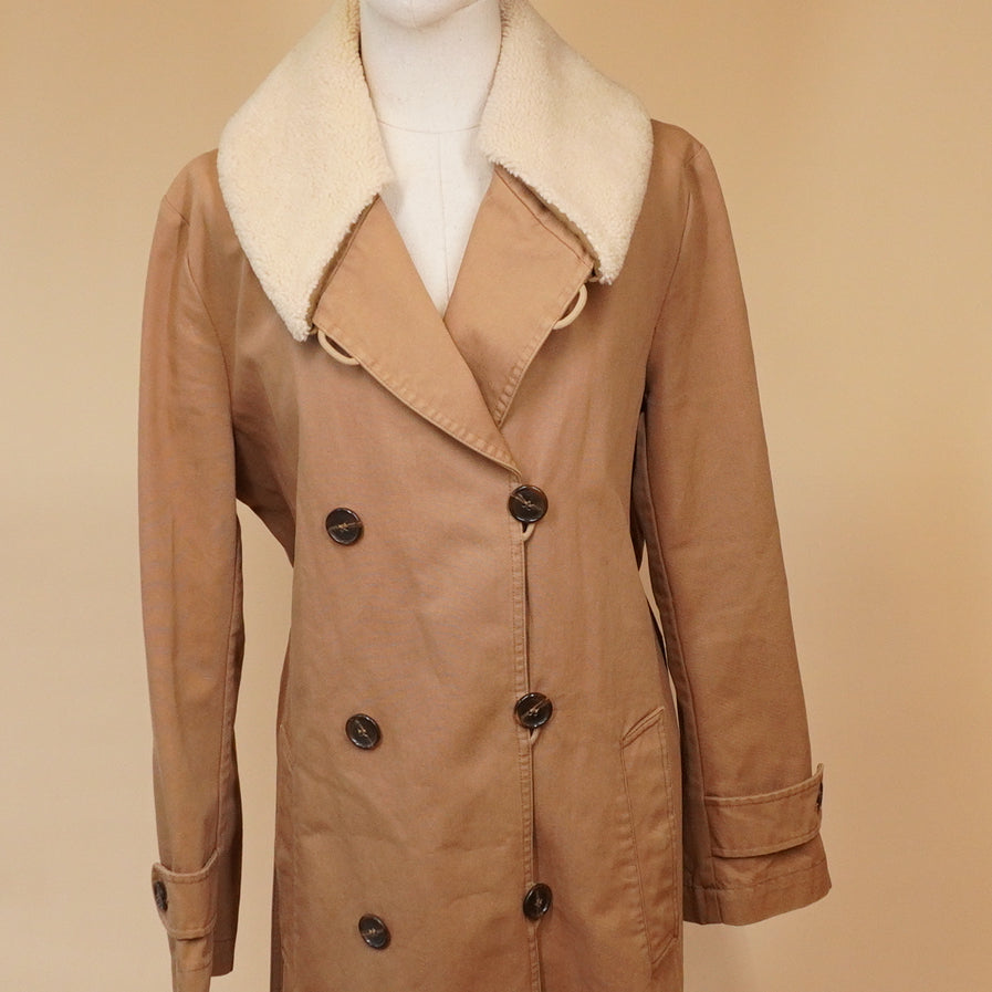 PRE-OWNED Shearling-Collar Cotton Canvas Coat SIZE L