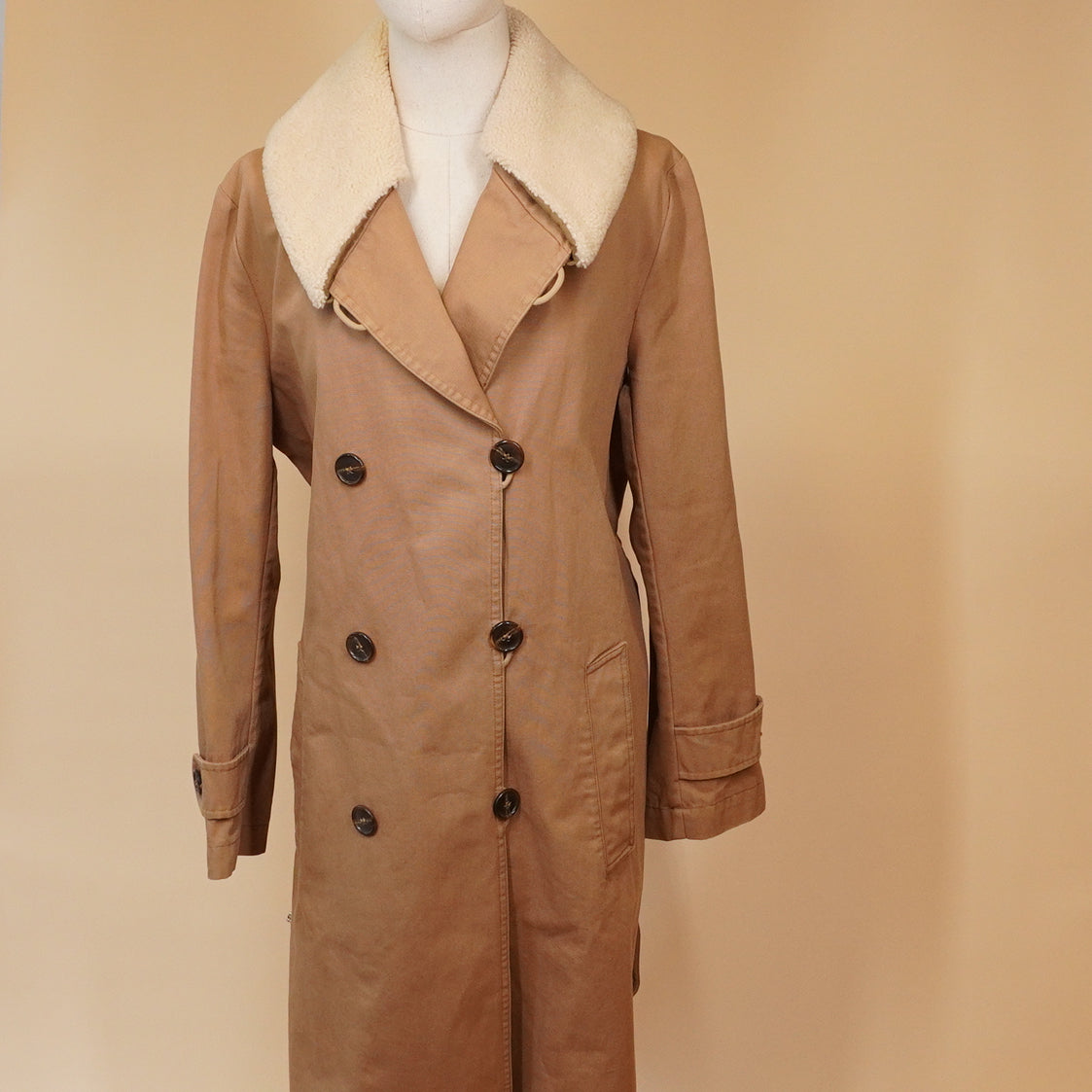 PRE-OWNED Shearling-Collar Cotton Canvas Coat SIZE L