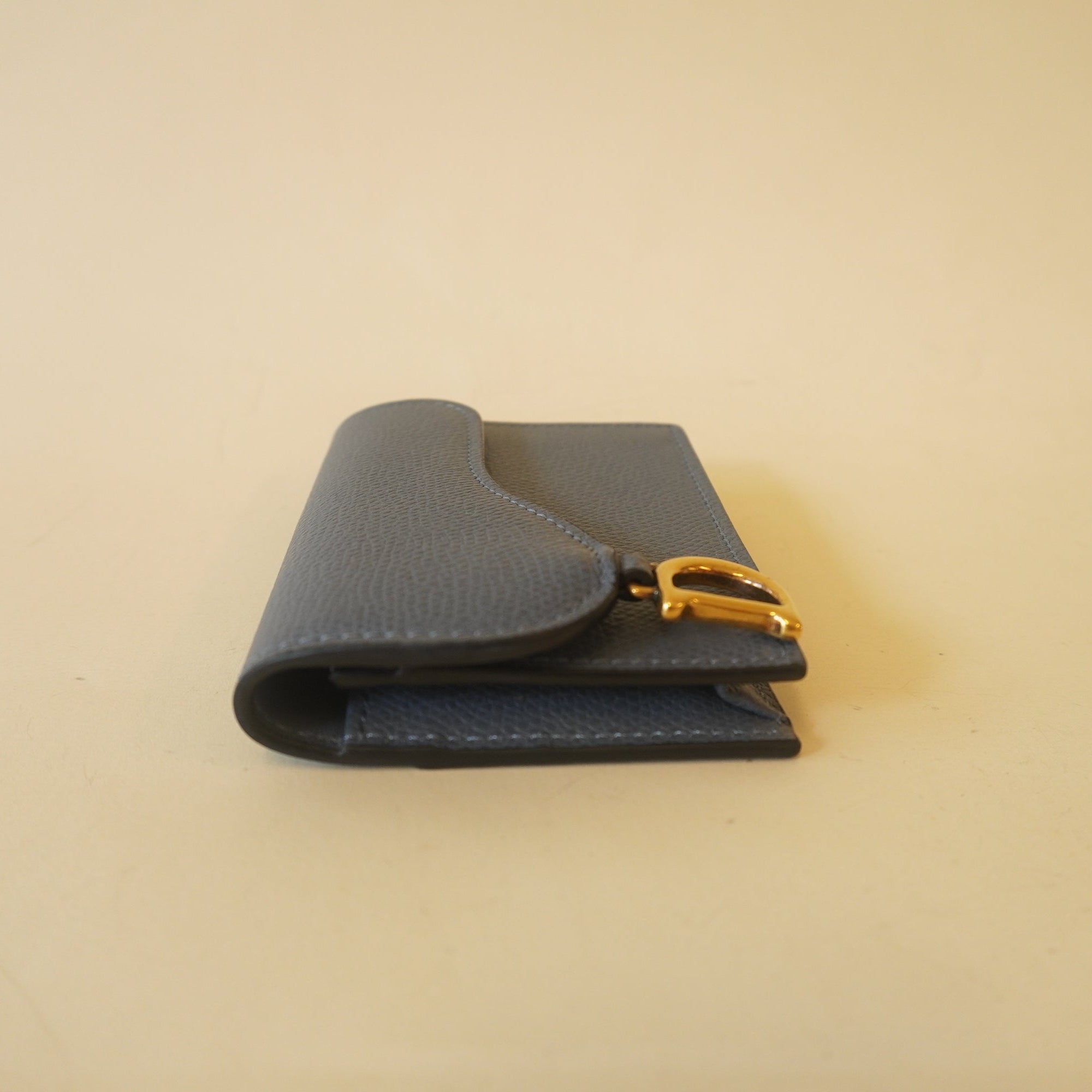 PRE-OWNED - Grained Calfskin Saddle Blue Card Holder