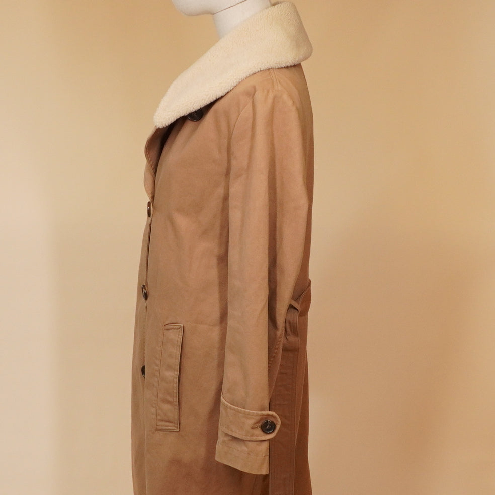 PRE-OWNED Shearling-Collar Cotton Canvas Coat SIZE L