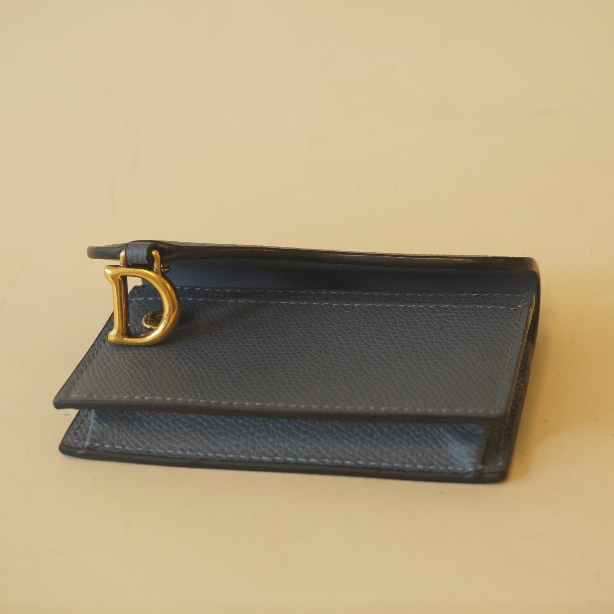 PRE-OWNED - Grained Calfskin Saddle Blue Card Holder